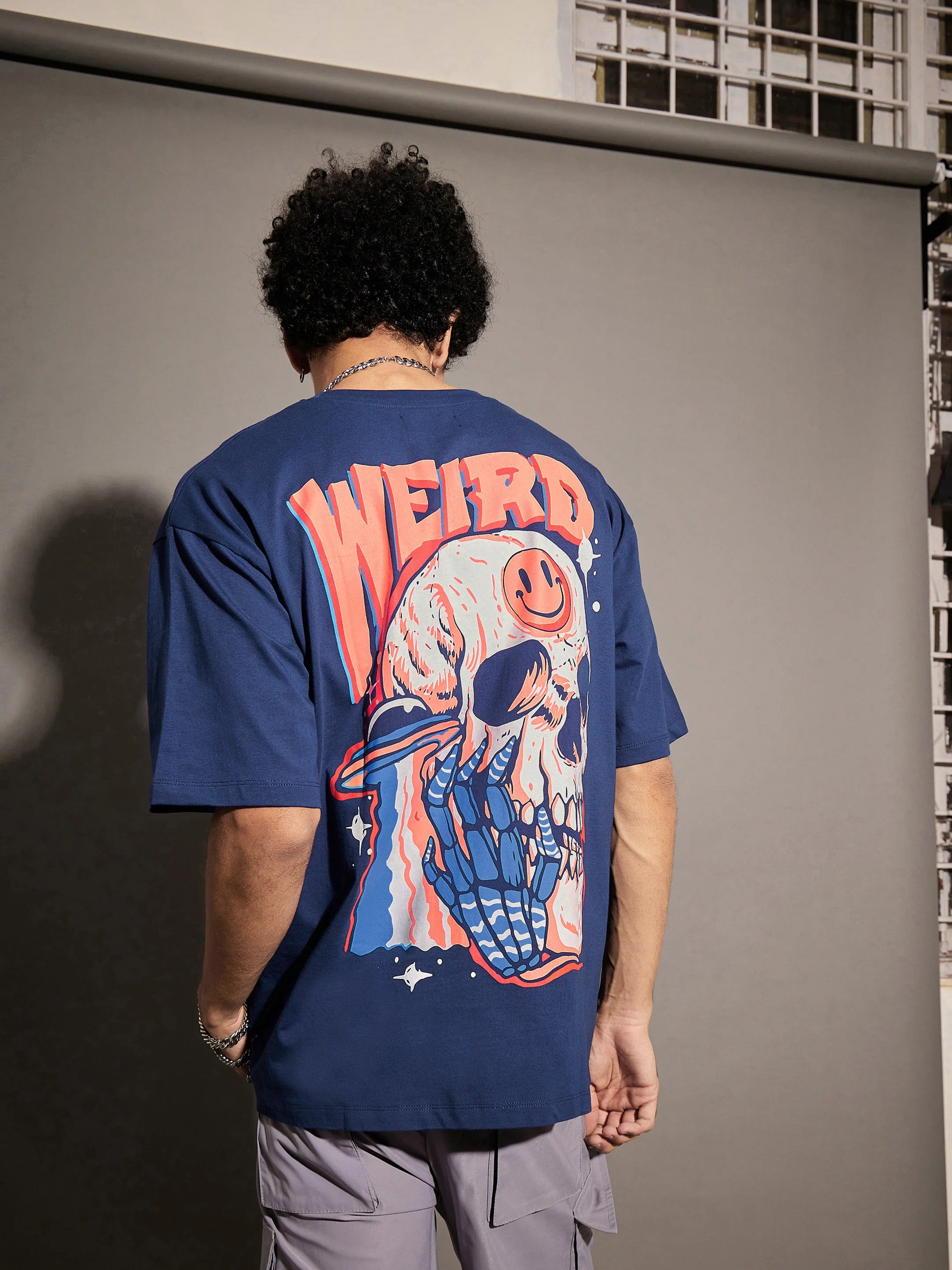 Unisex Blue WEIRD Oversized T-Shirt - Image 5