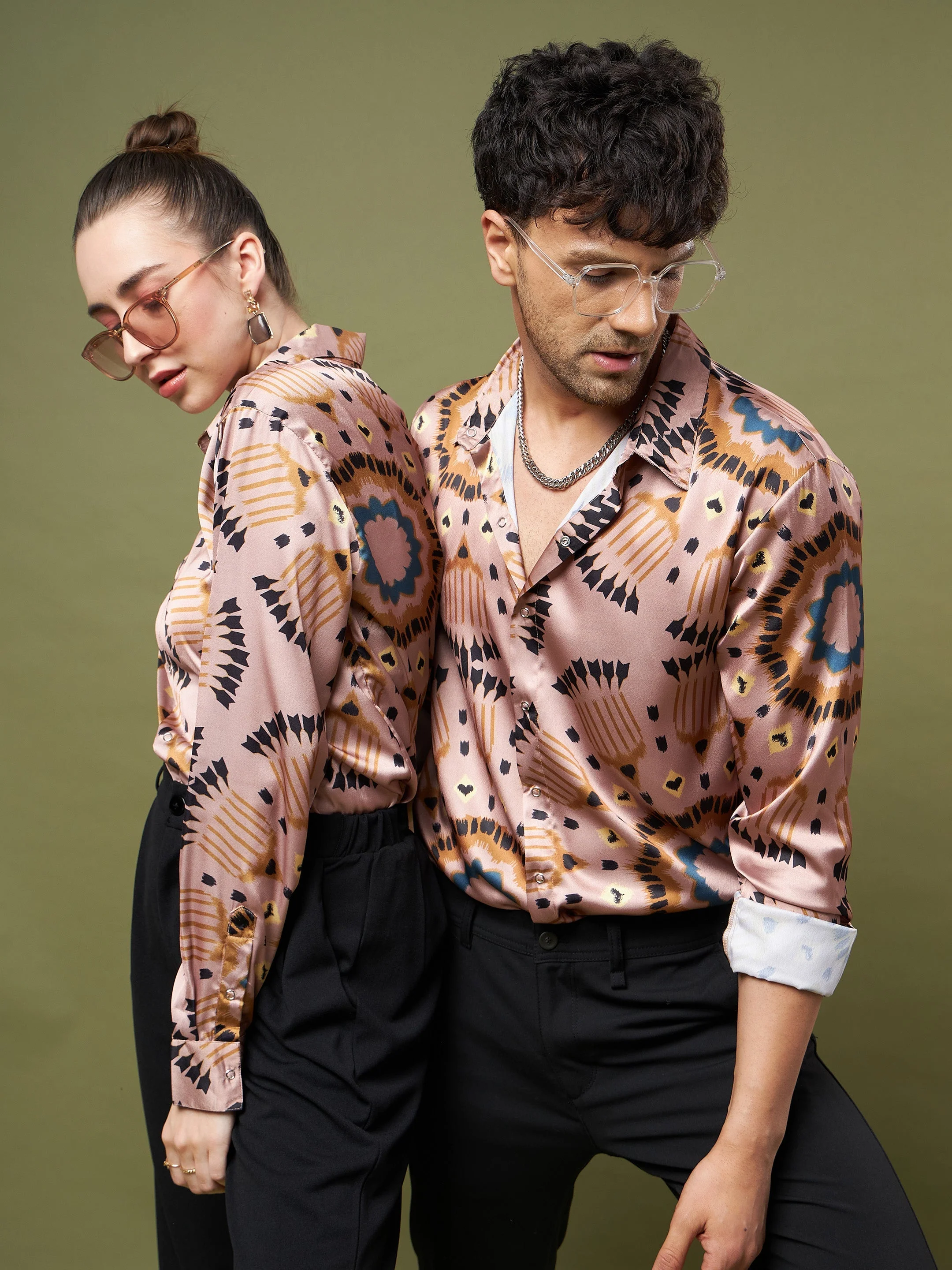 Women Brown Black Satin Relax Fit Shirt - Image 4