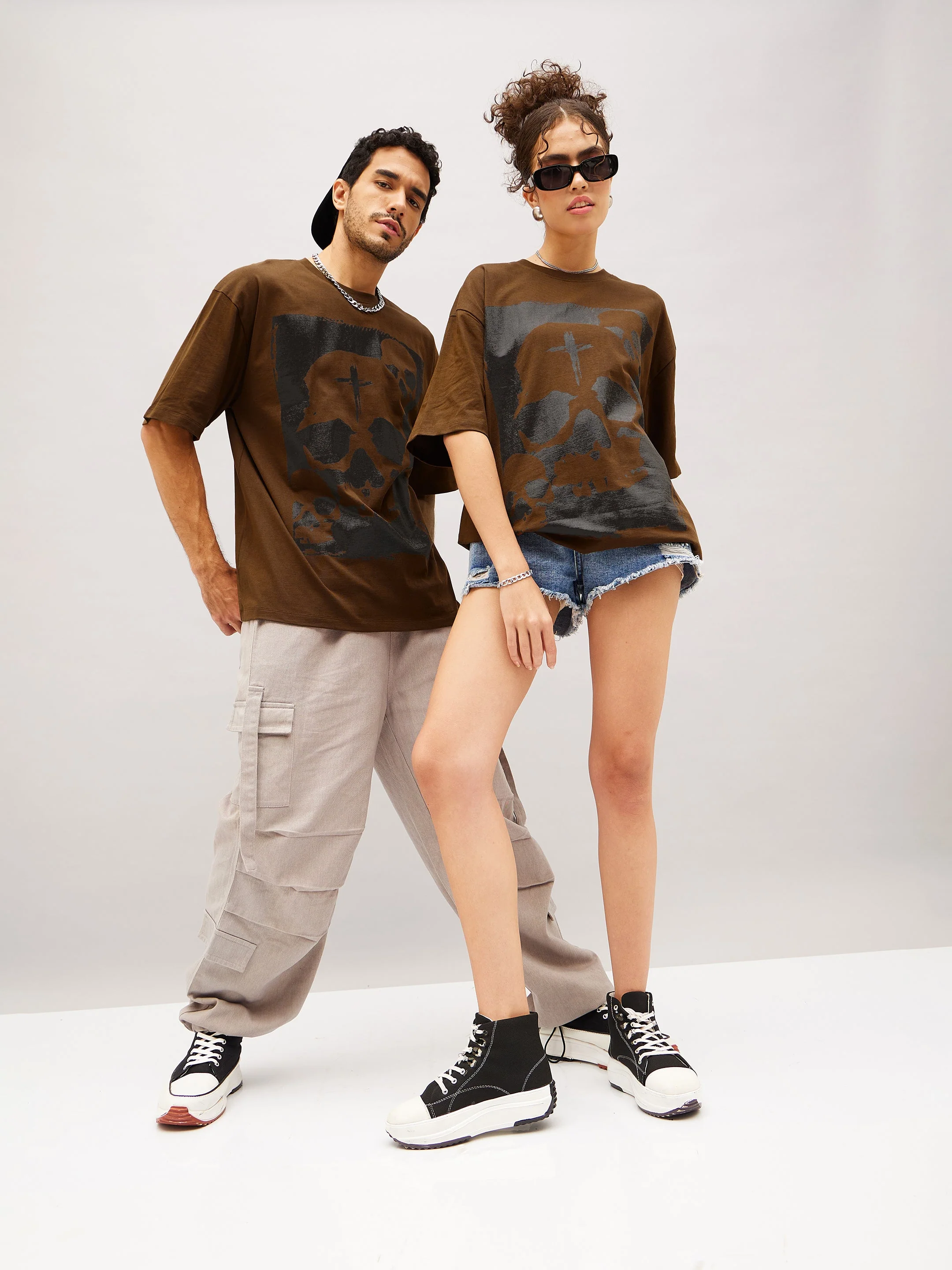 Unisex Brown Skull Oversized T-Shirt - Image 2