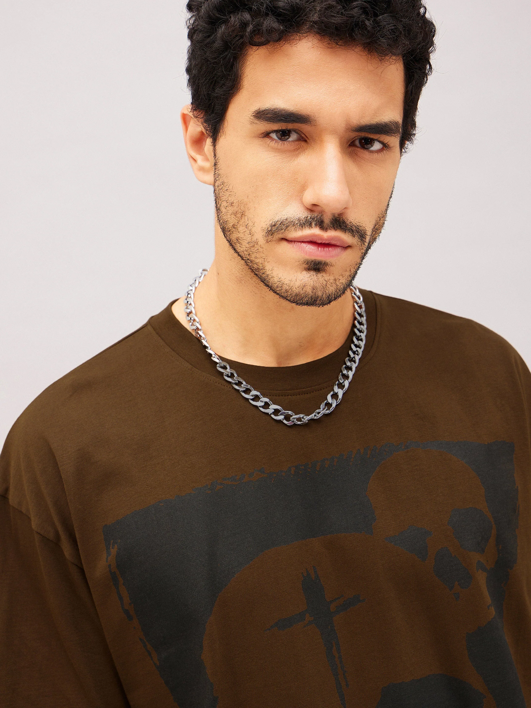 Unisex Brown Skull Oversized T-Shirt - Image 3