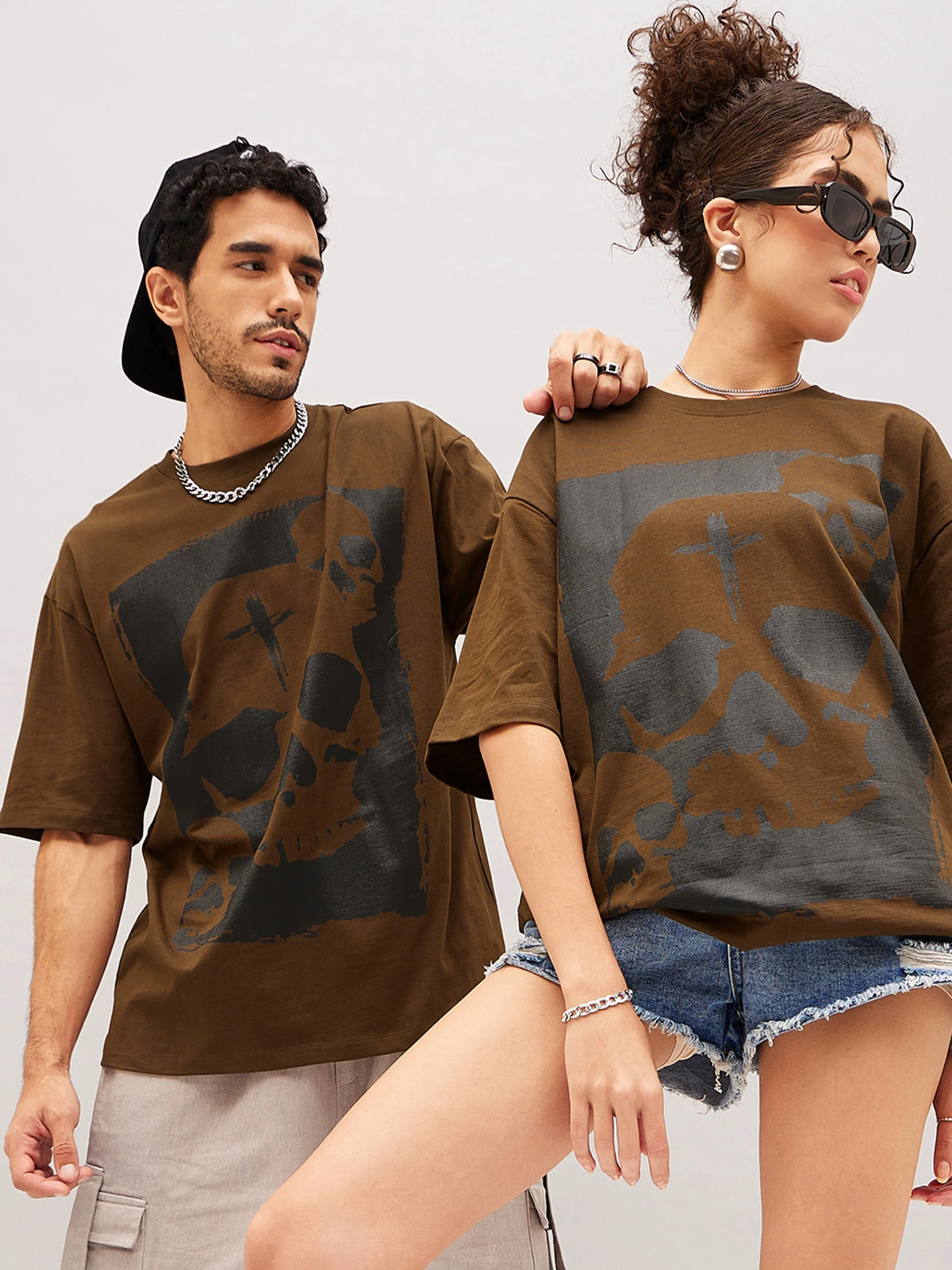 Unisex Brown Skull Oversized T-Shirt - Image 4