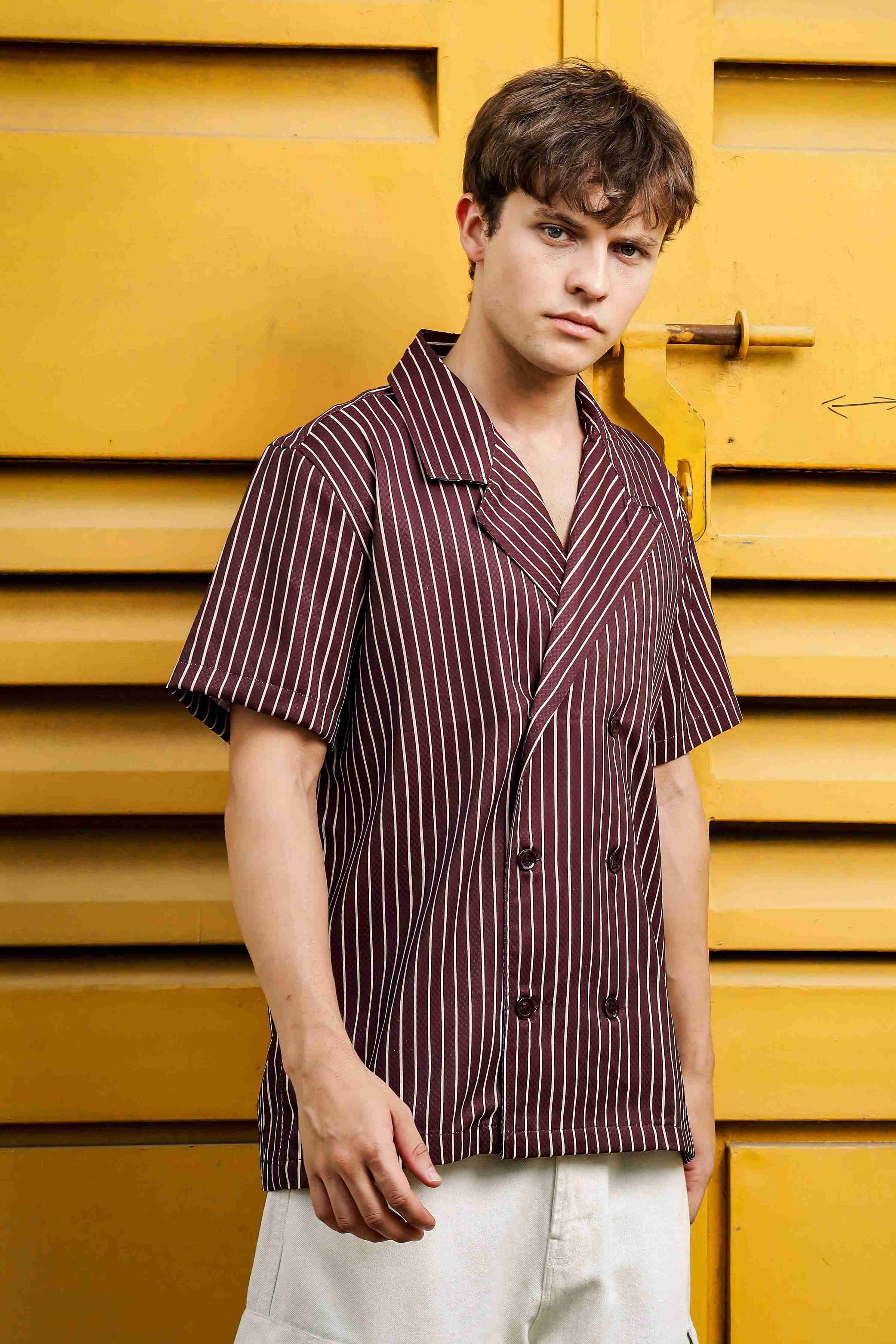 Unisex Brown Striped linen shirt - Image 3