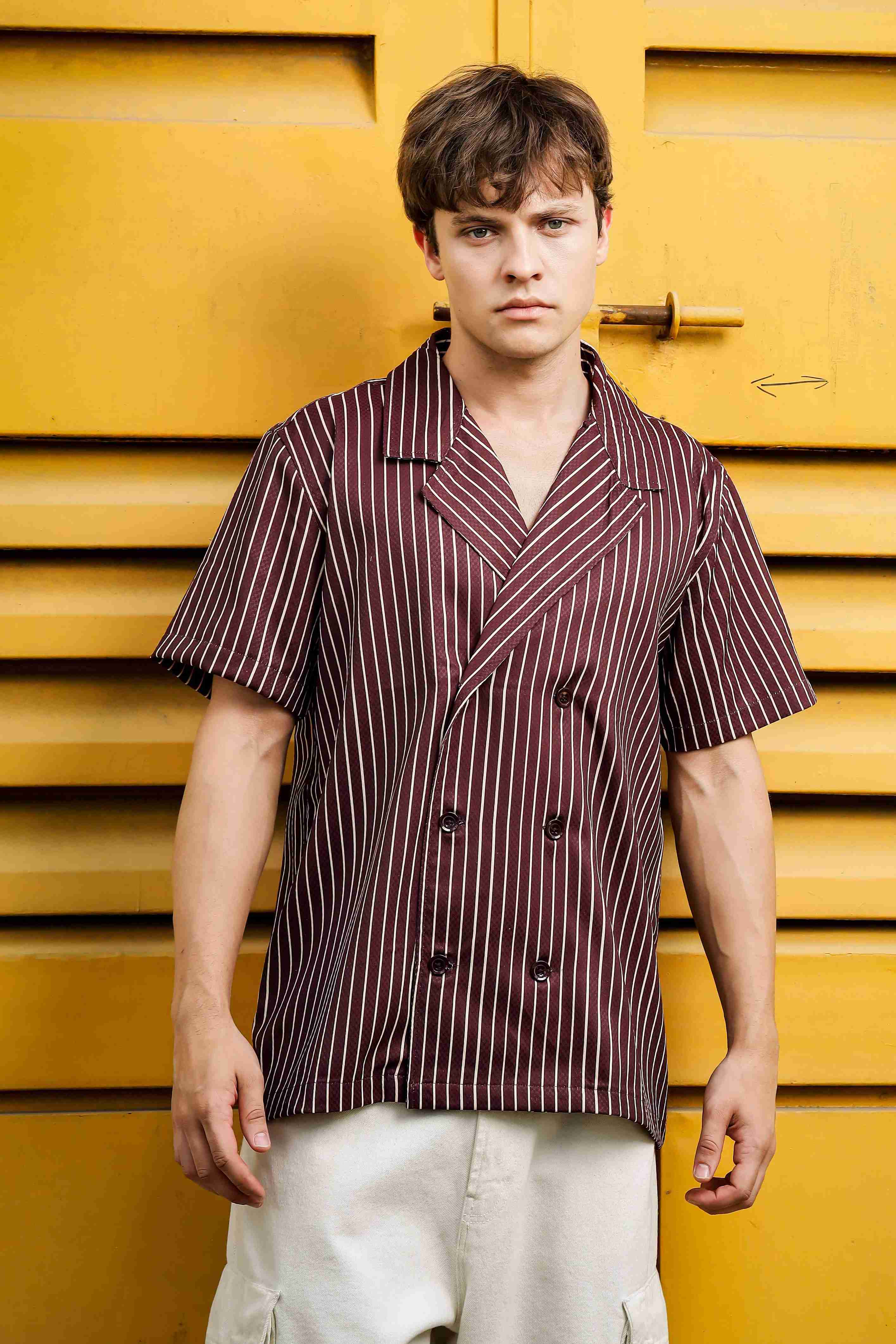 Unisex Brown Striped linen shirt - Image 6