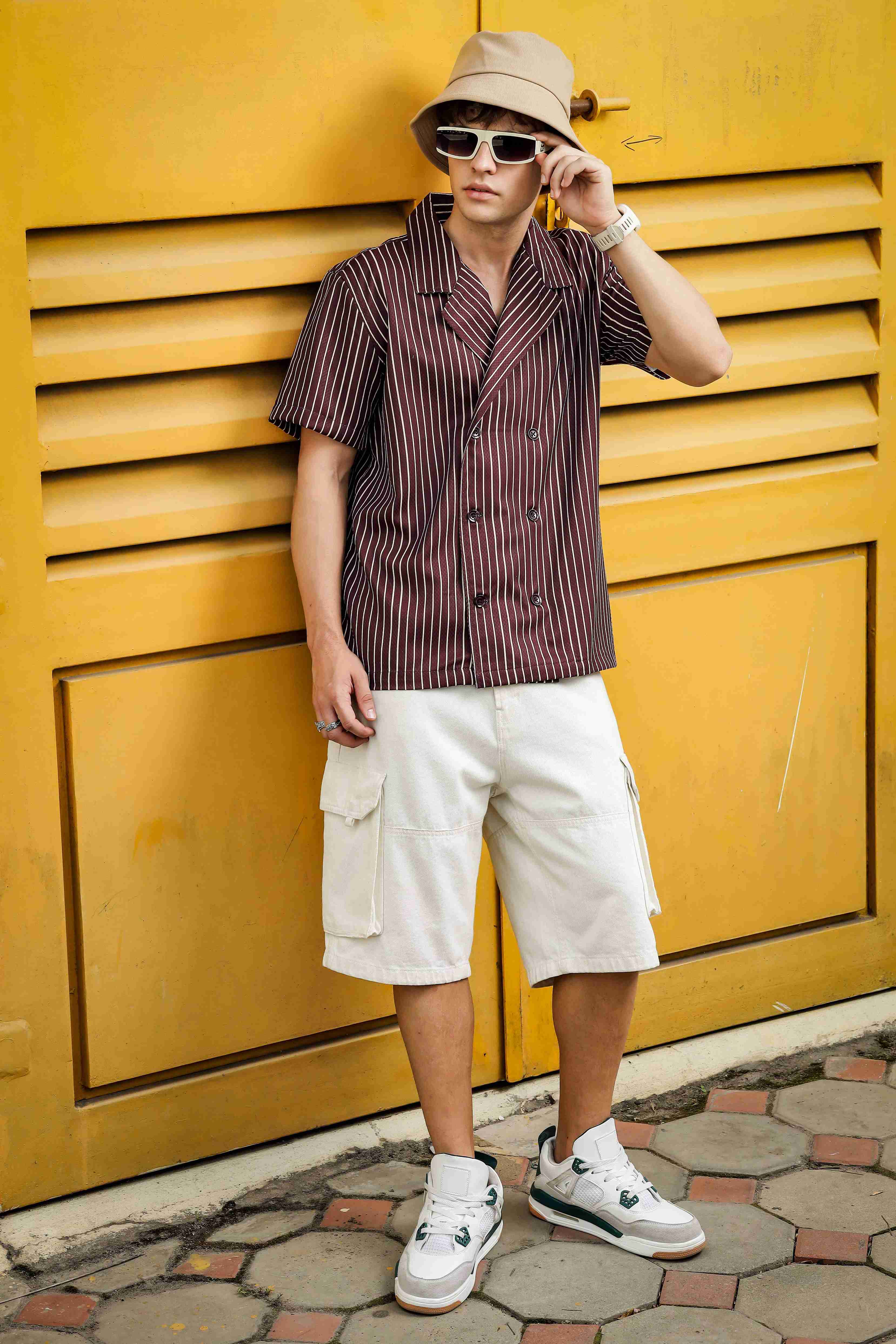 Unisex Brown Striped linen shirt - Image 7