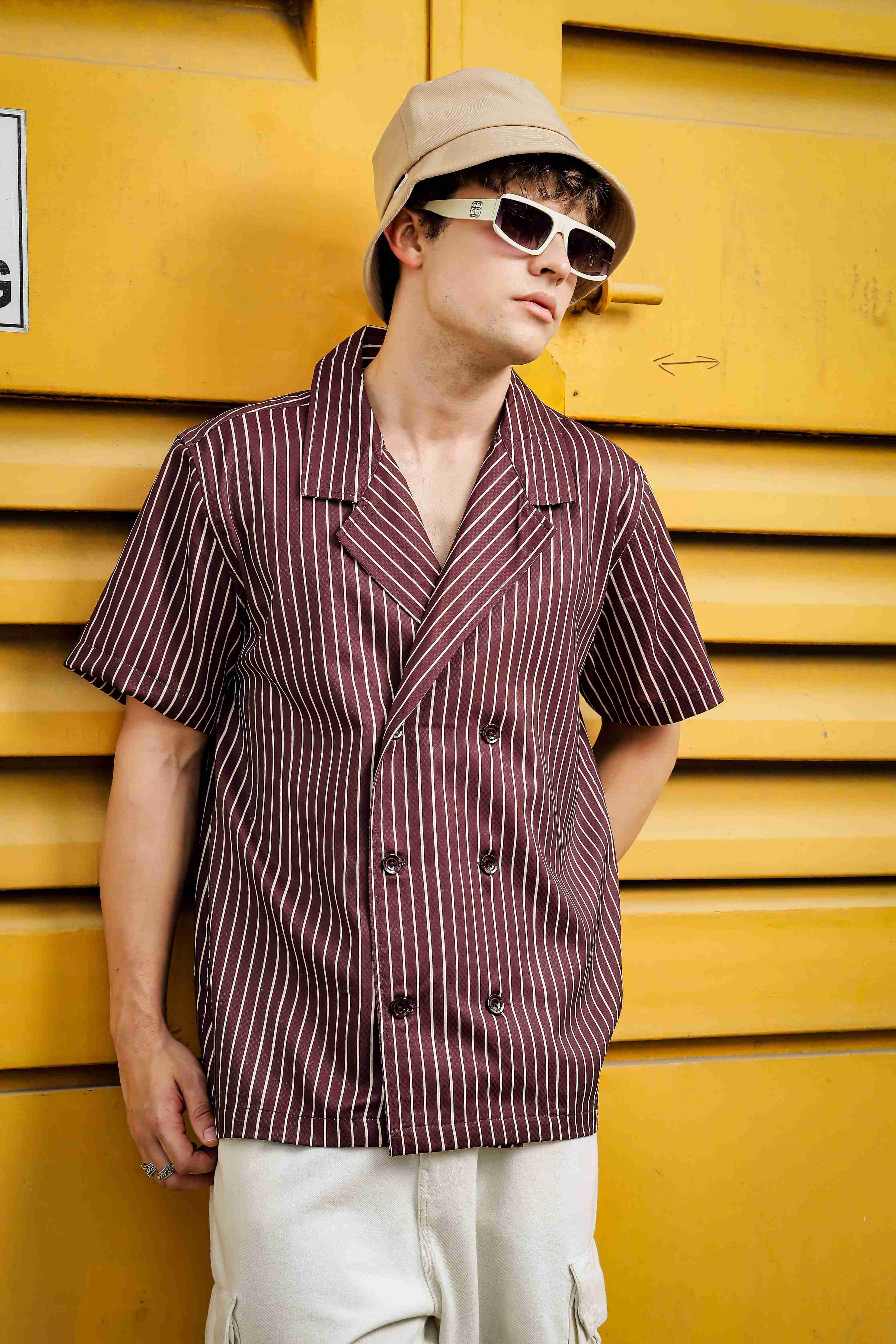 Unisex Brown Striped linen shirt - Image 8