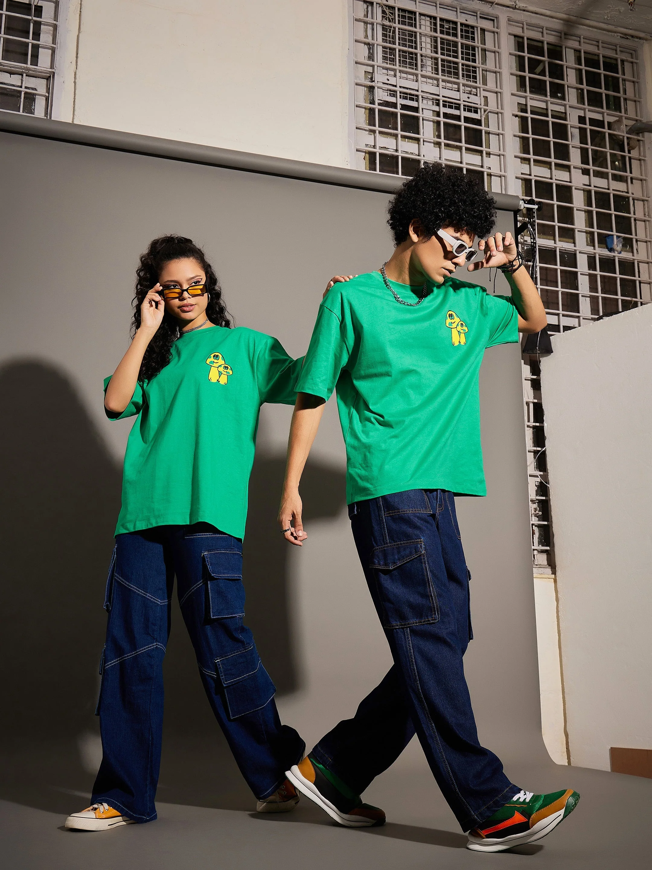 Unisex Green Mushroom Print Oversized T-Shirt - Image 2