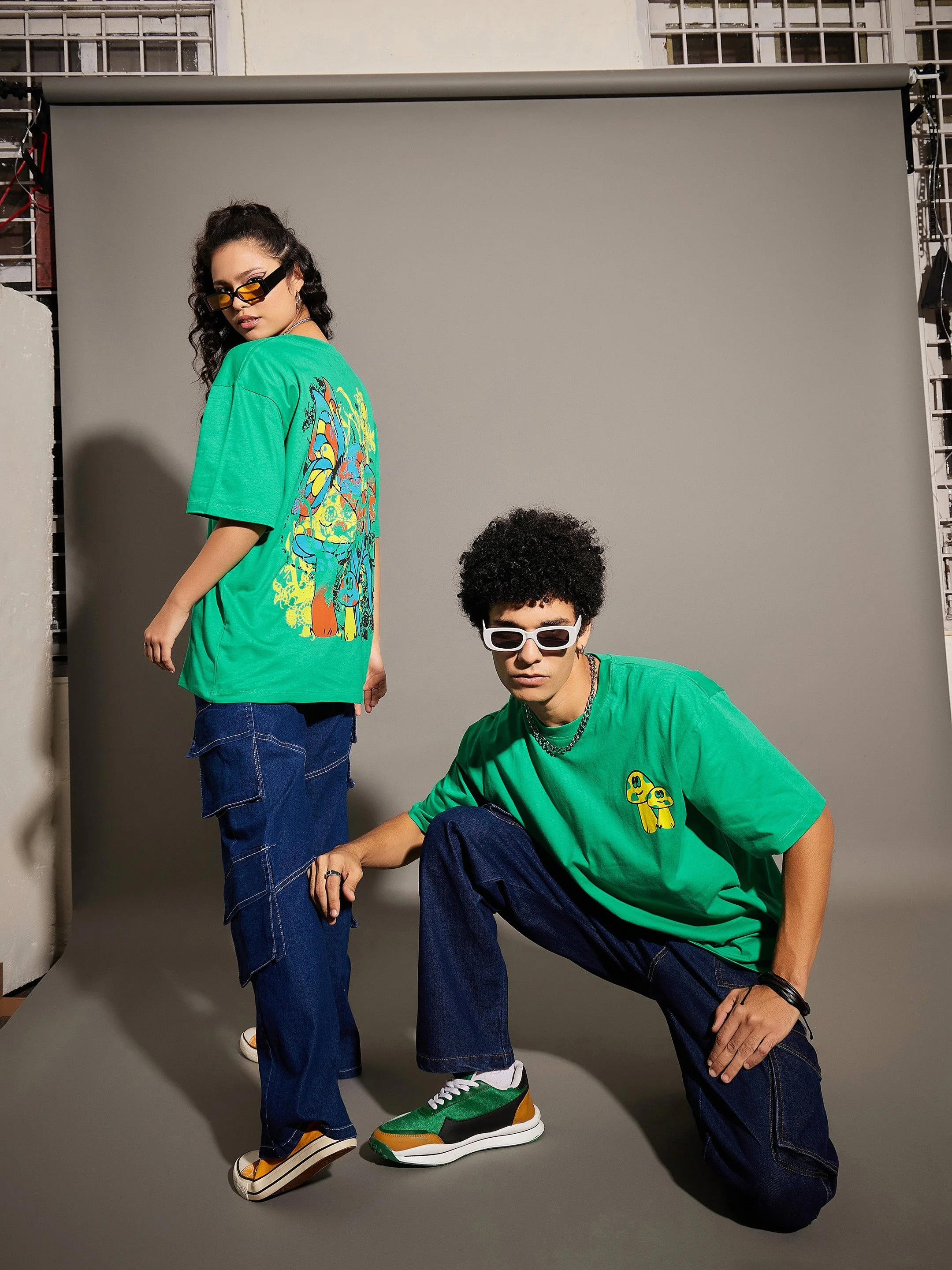 Unisex Green Mushroom Print Oversized T-Shirt - Image 3