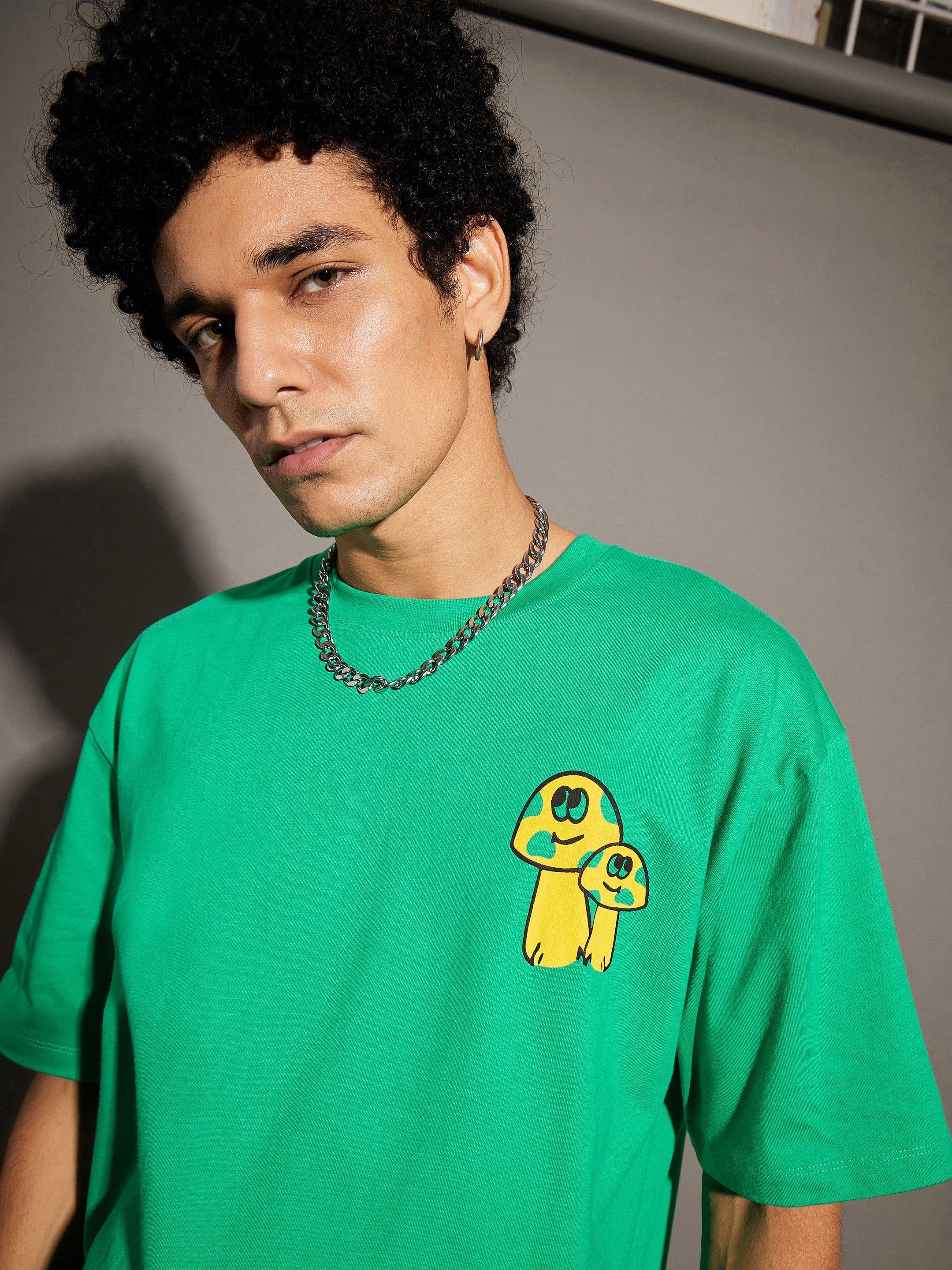 Unisex Green Mushroom Print Oversized T-Shirt - Image 4