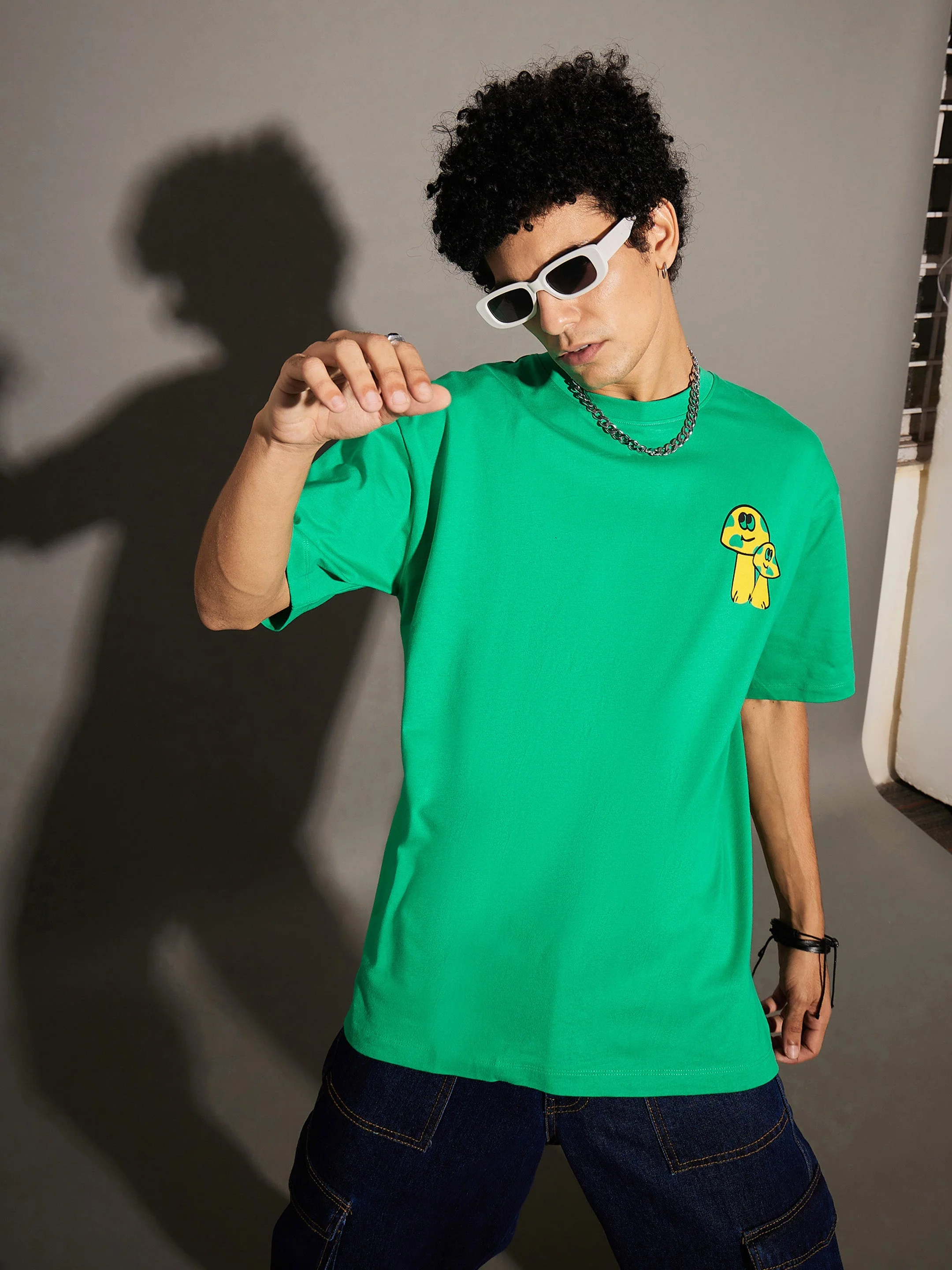 Unisex Green Mushroom Print Oversized T-Shirt - Image 5