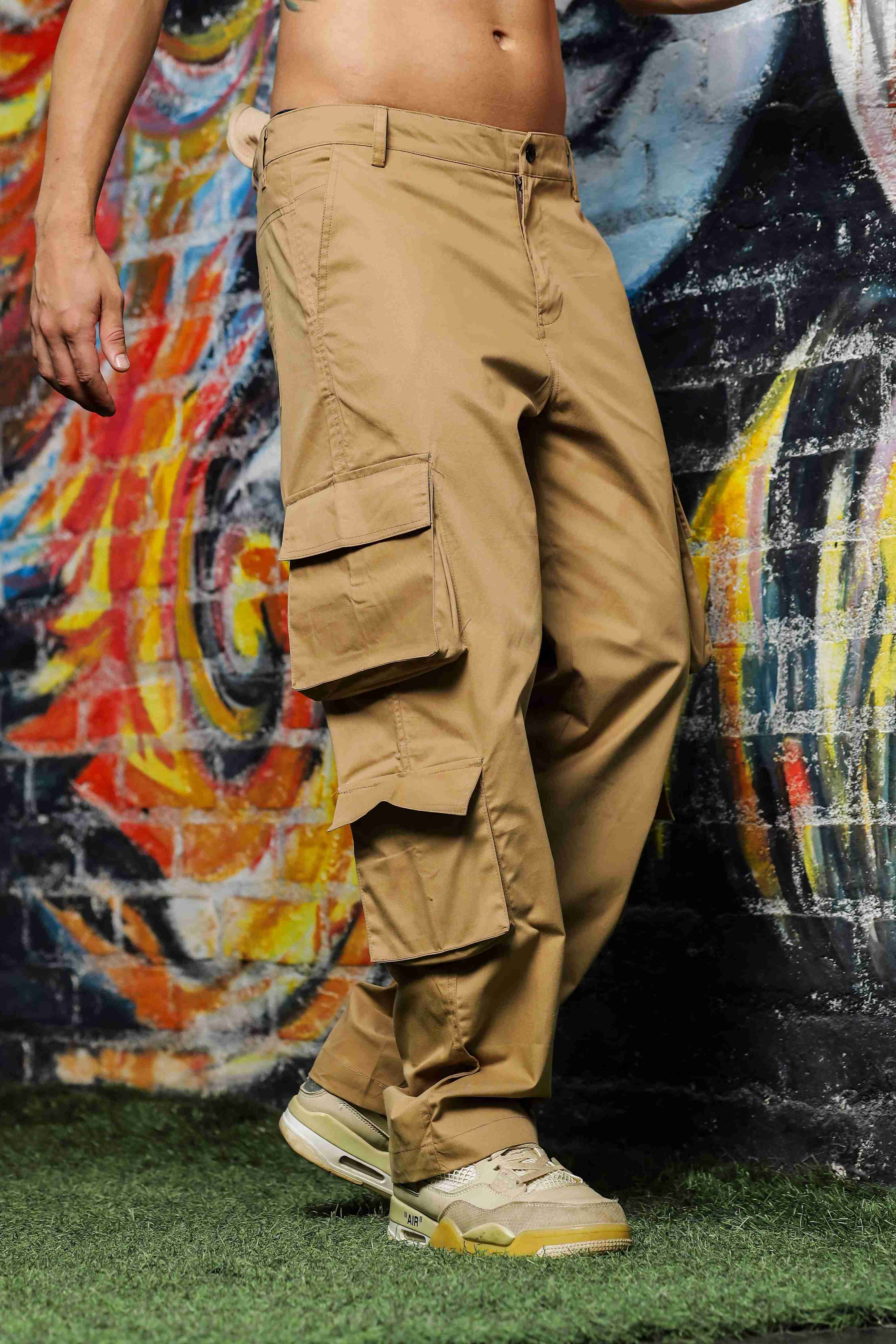 Unisex Khaki Baggy Fit Cargo Trousers - Image 3