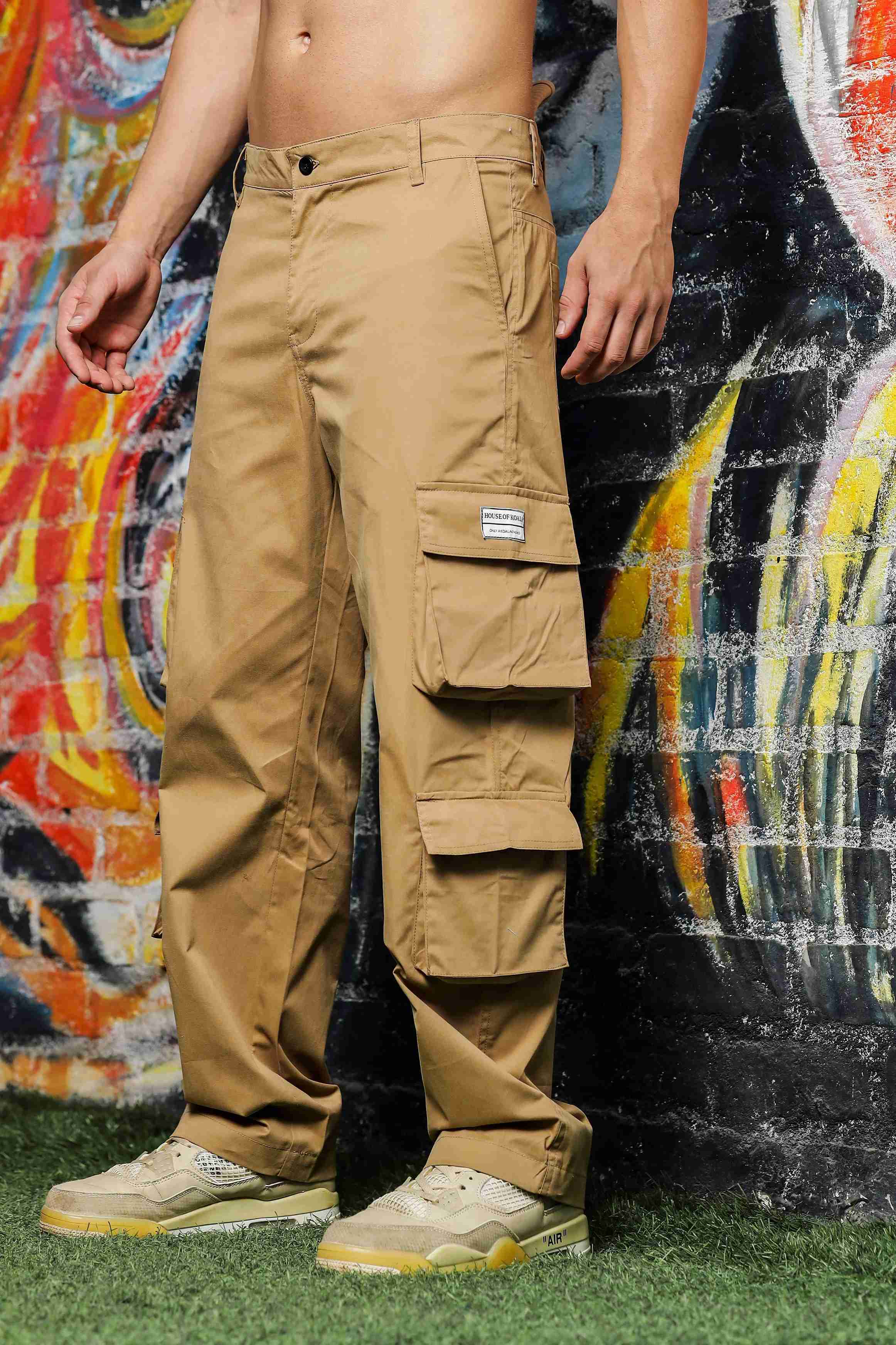 Unisex Khaki Baggy Fit Cargo Trousers - Image 4