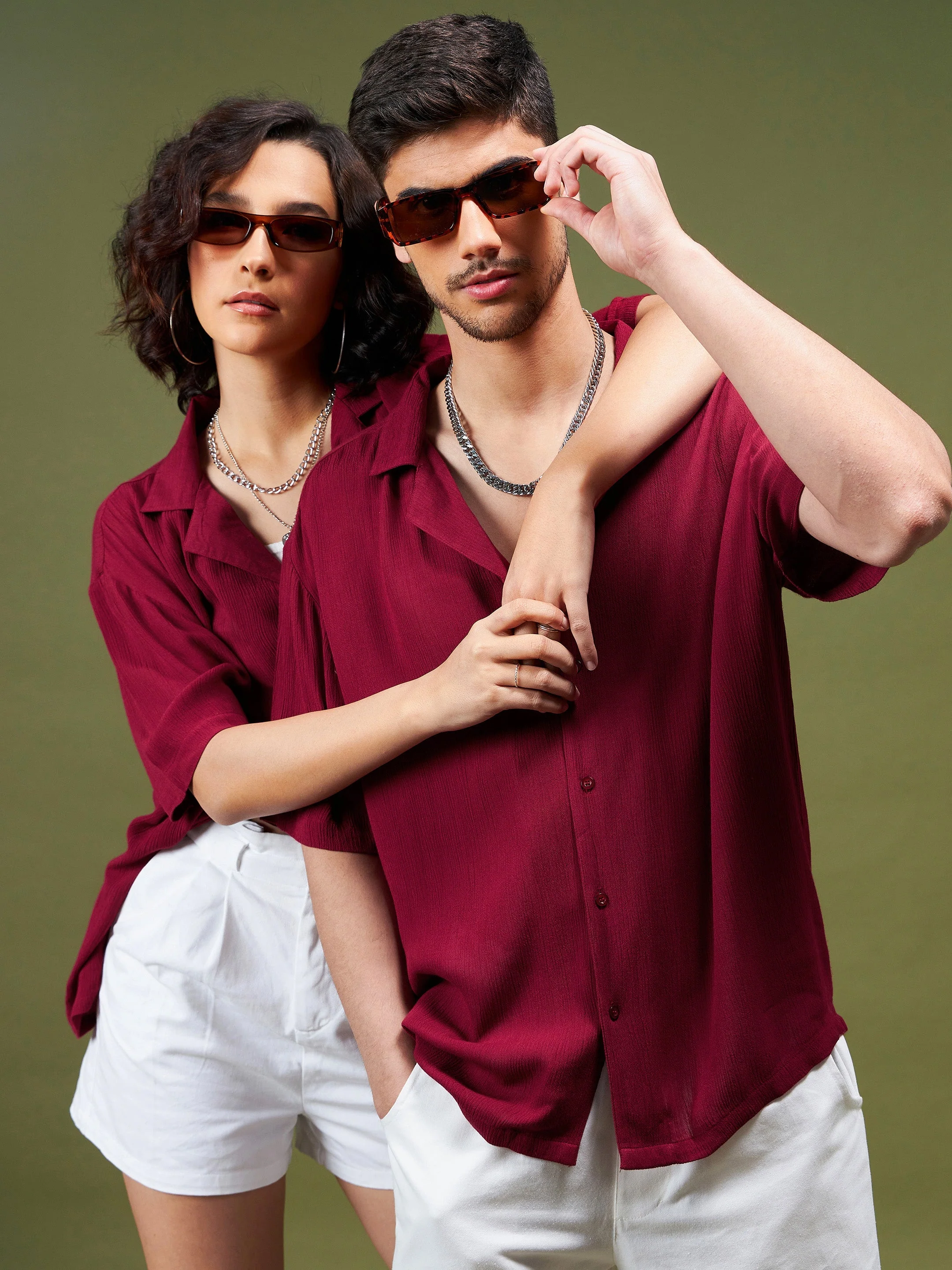 Unisex Maroon Solid Relax Fit Shirt - Image 2