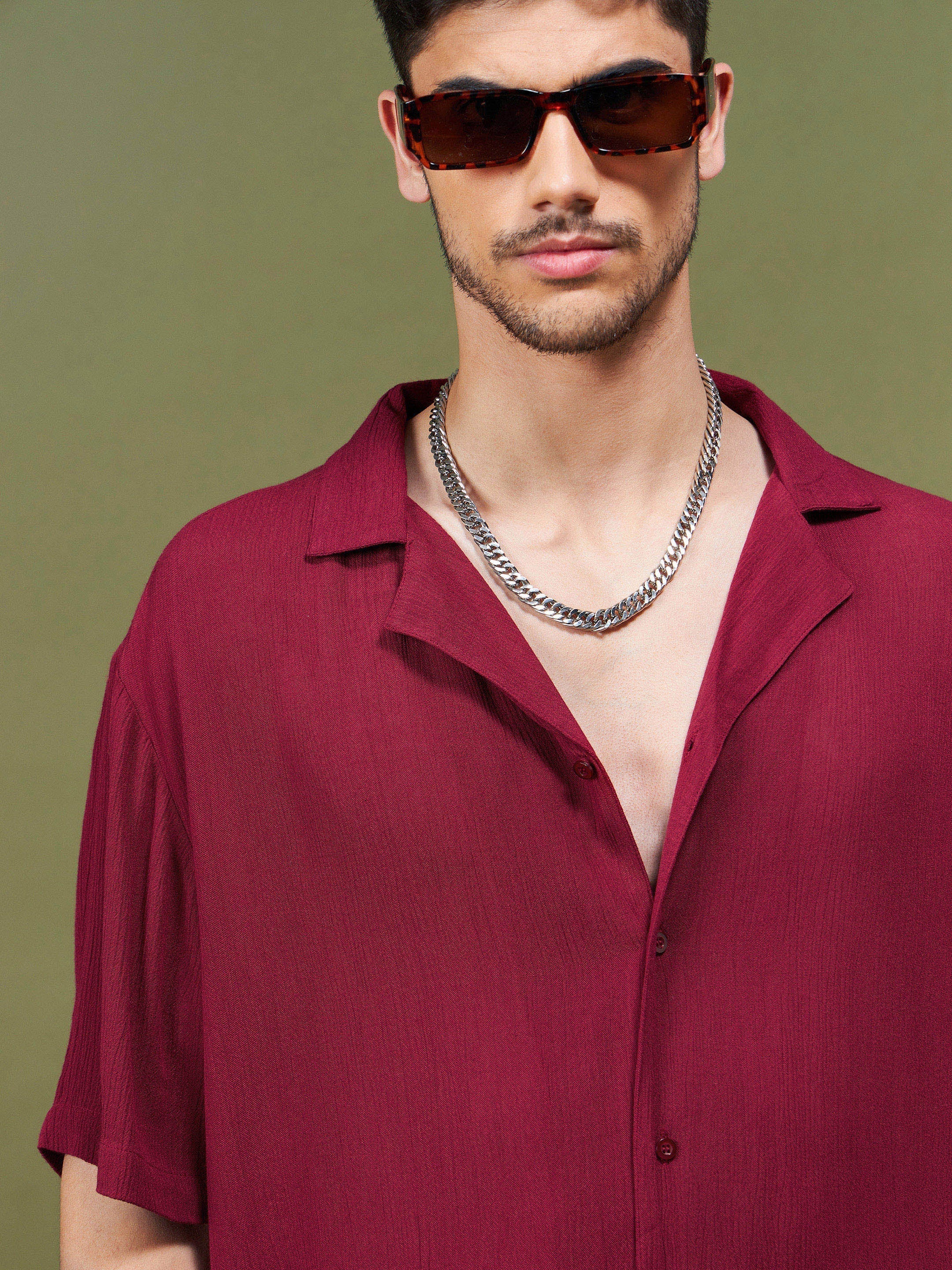 Unisex Maroon Solid Relax Fit Shirt - Image 4