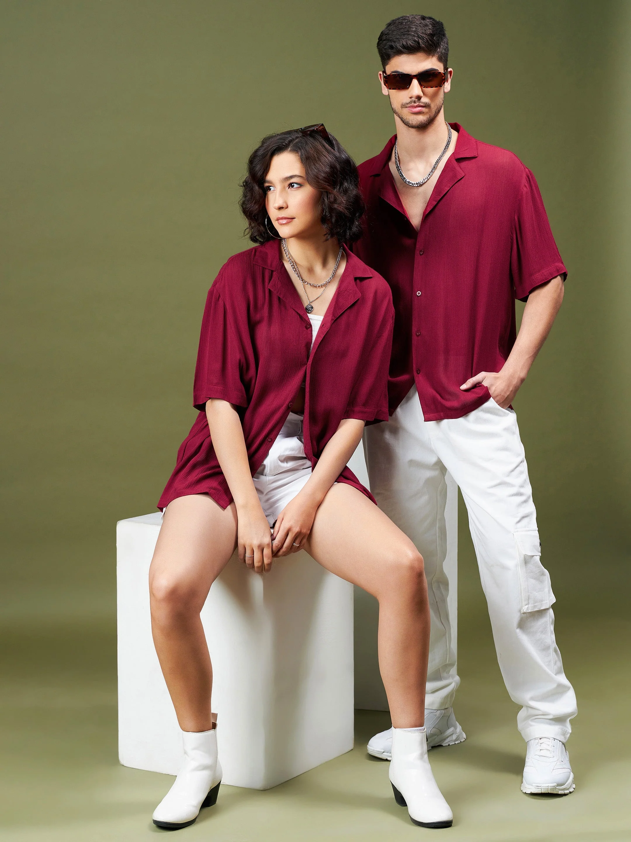 Unisex Maroon Solid Relax Fit Shirt - Image 6