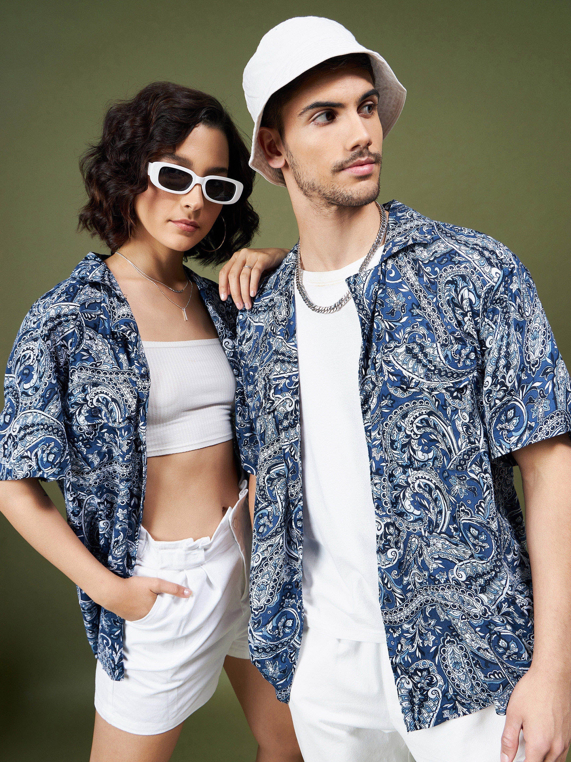 Unisex Navy Paisley Relax Fit Shirt - Image 2