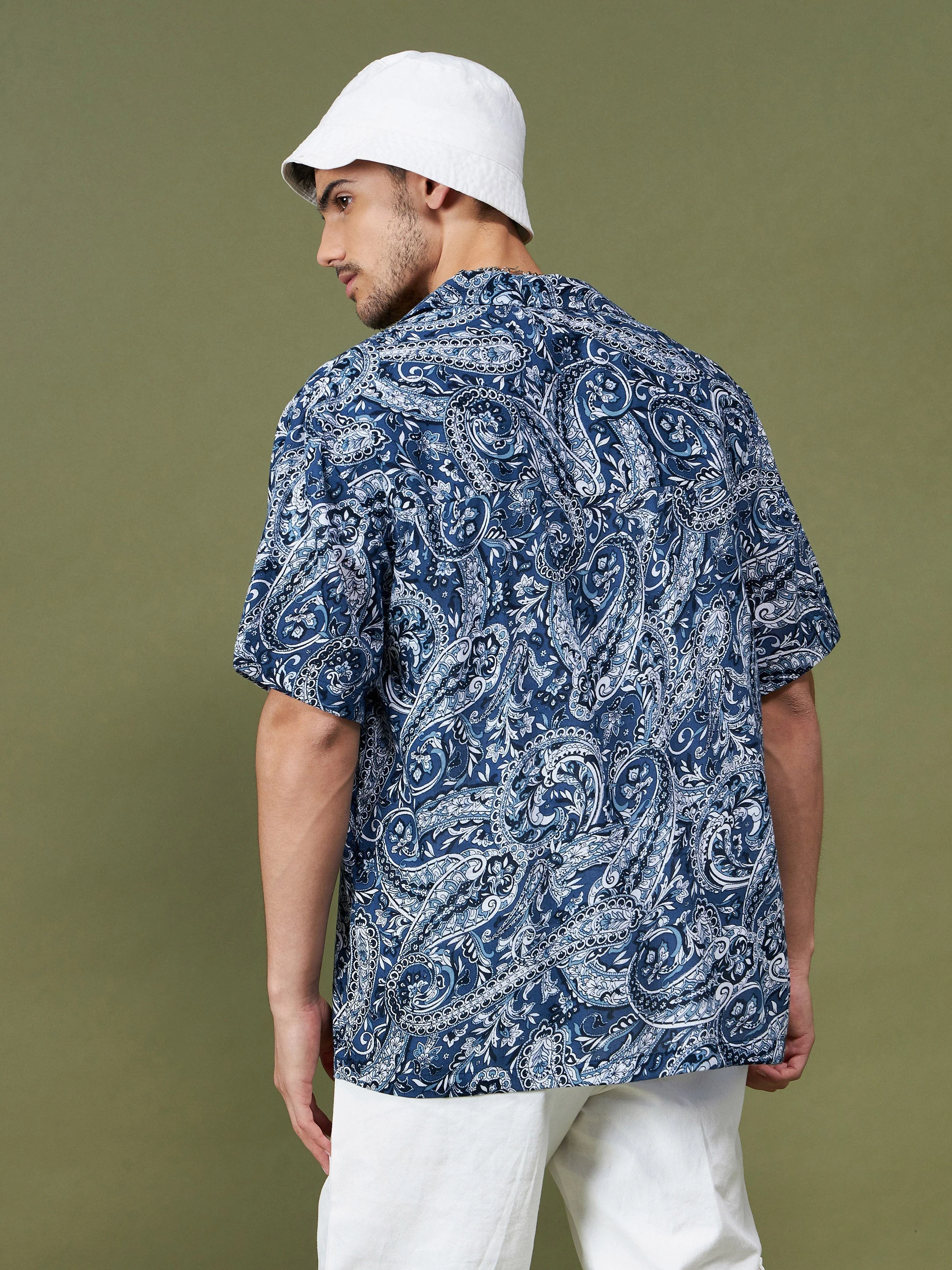 Unisex Navy Paisley Relax Fit Shirt - Image 5