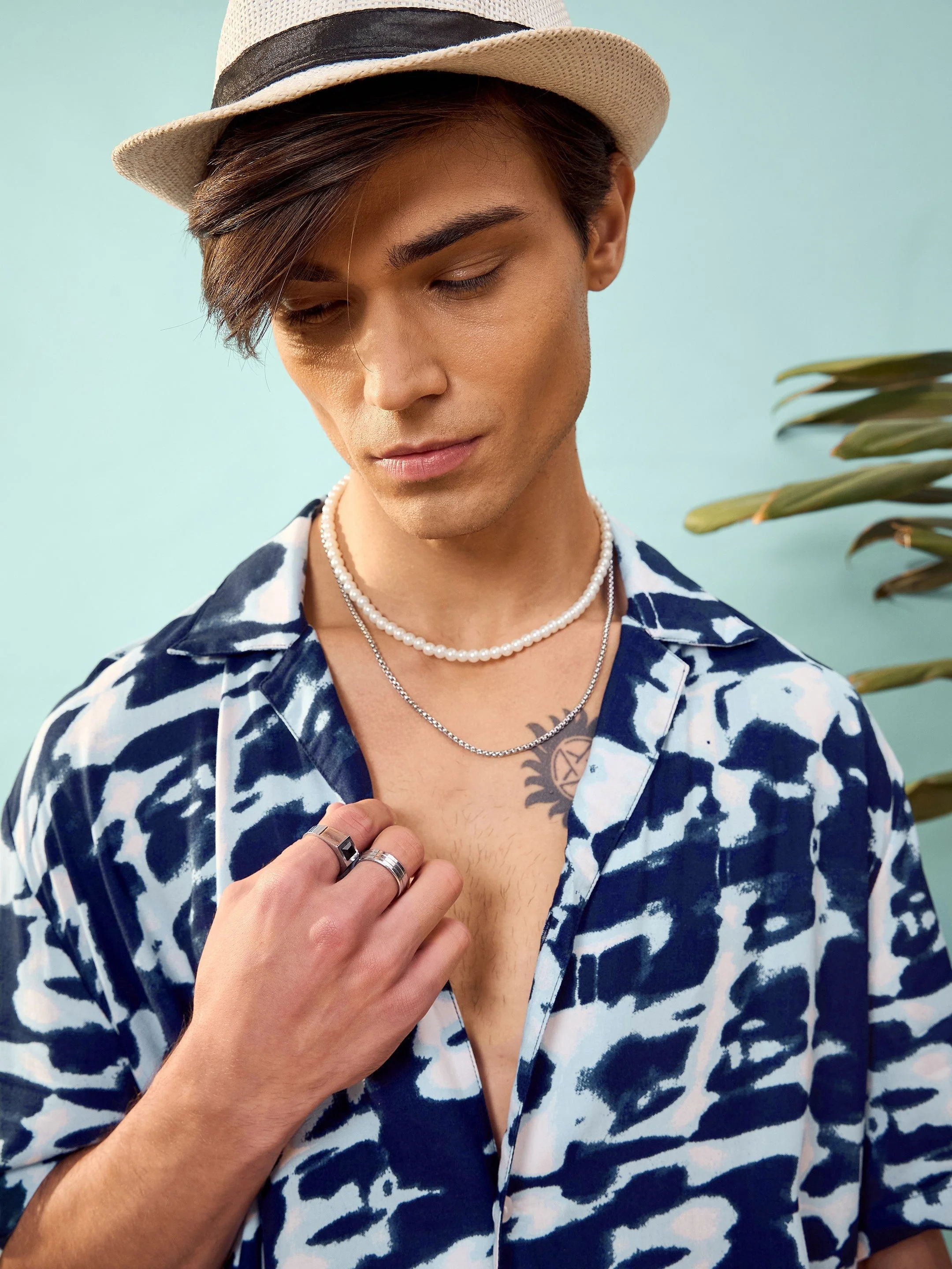 Unisex Navy & White Abstract Printed Relax Fit Shirt - Image 5