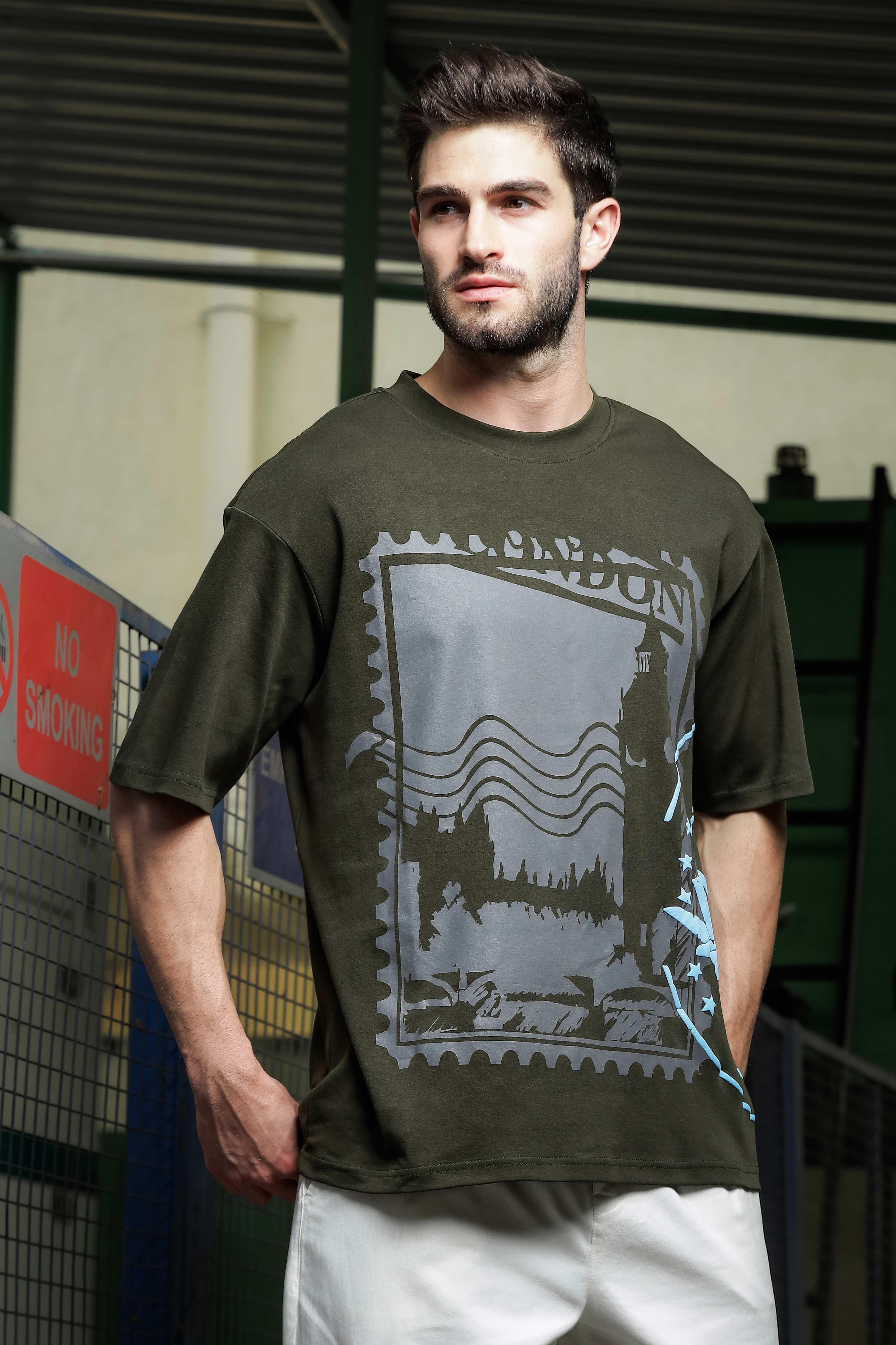 Unisex Olive Oversized Printed T-shirt - Image 6