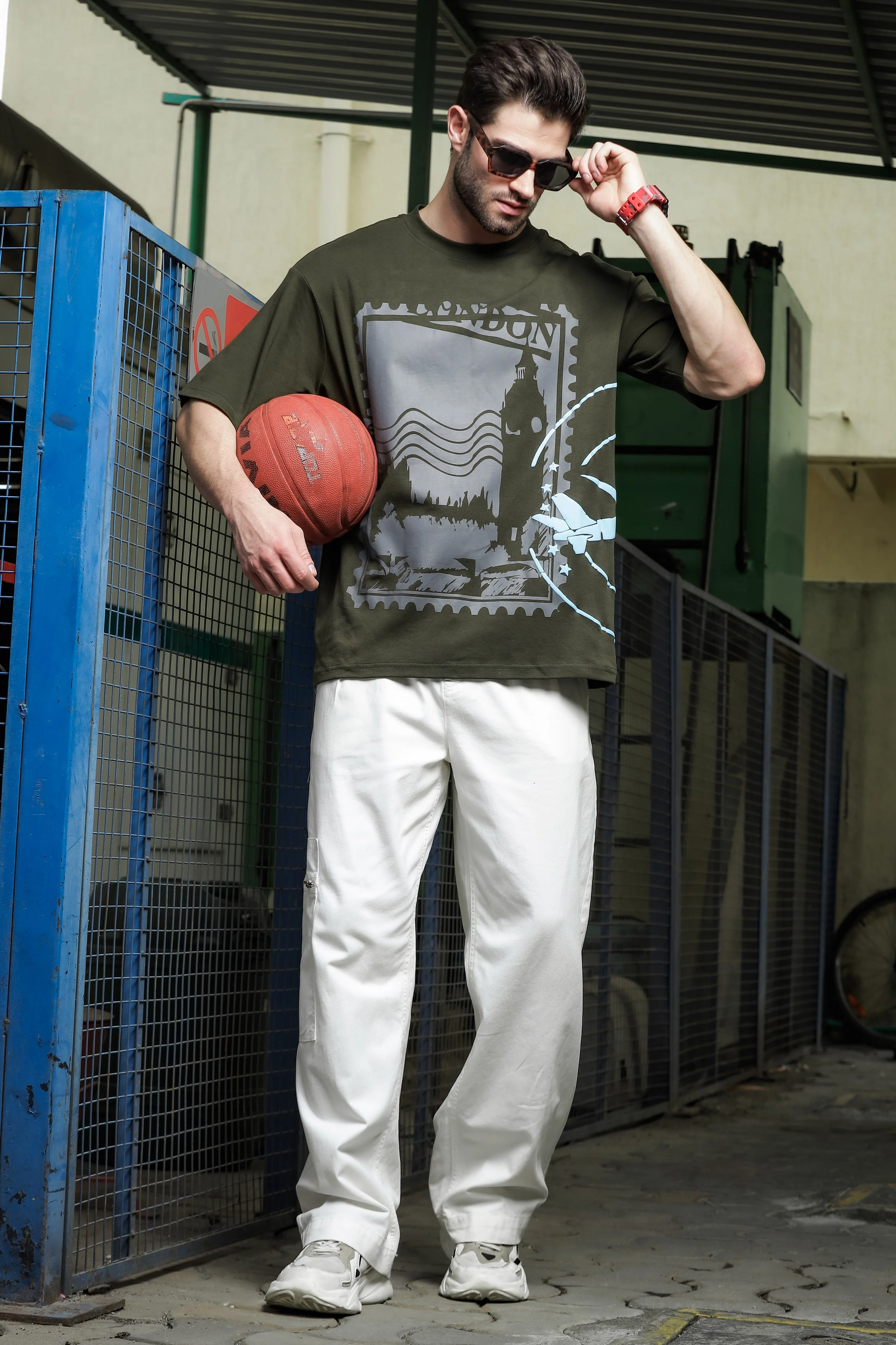Unisex Olive Oversized Printed T-shirt - Image 7