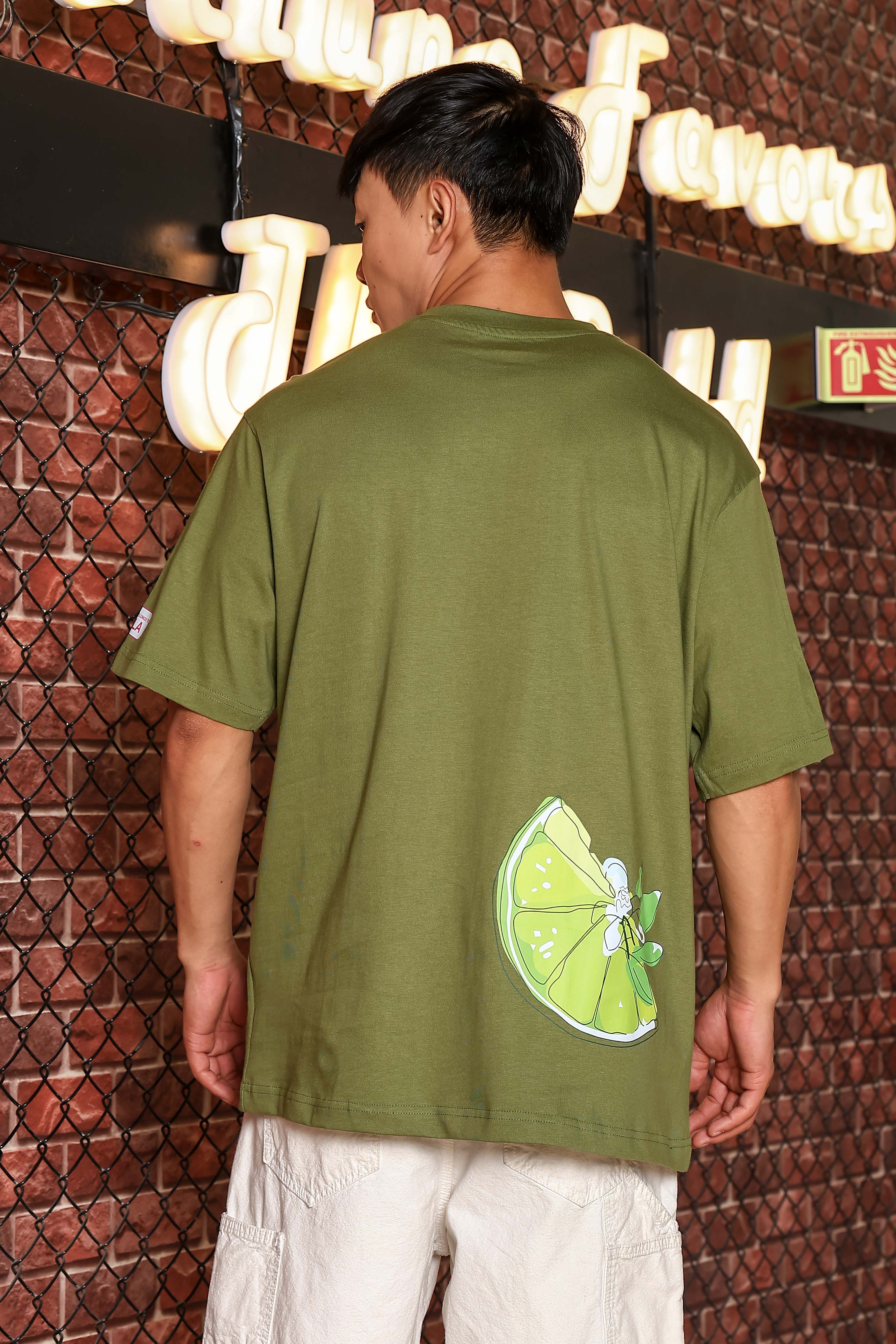 Unisex Olive Oversized Print T-shirt - Image 3