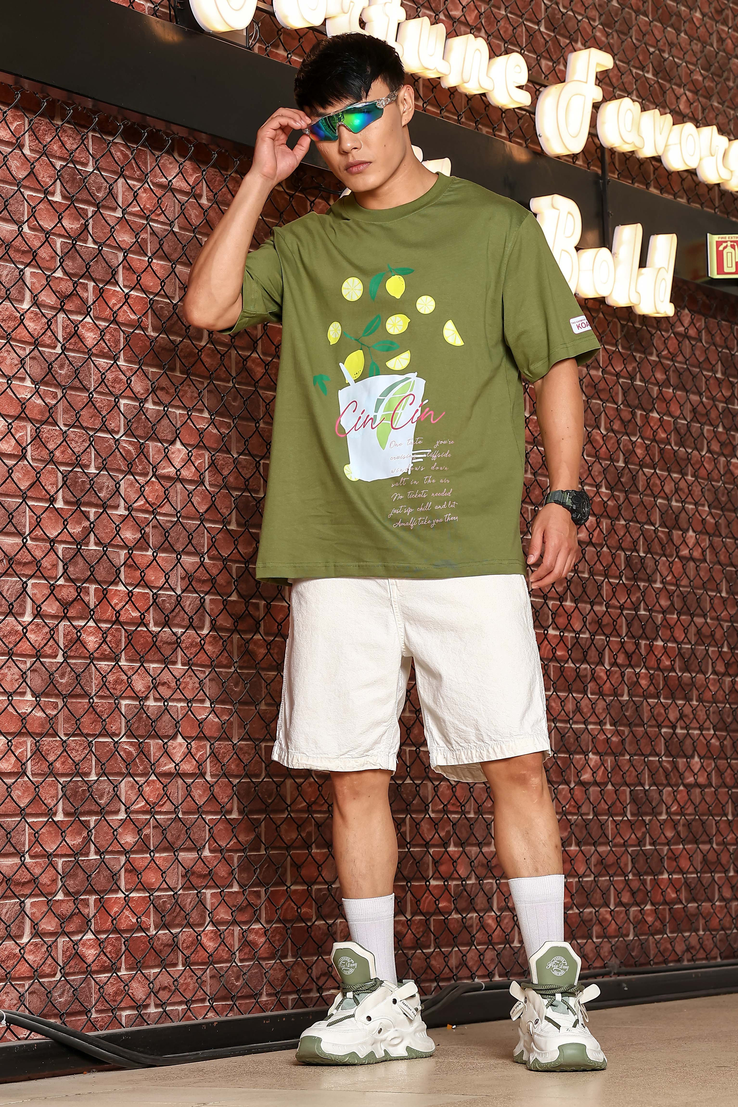 Unisex Olive Oversized Print T-shirt - Image 6