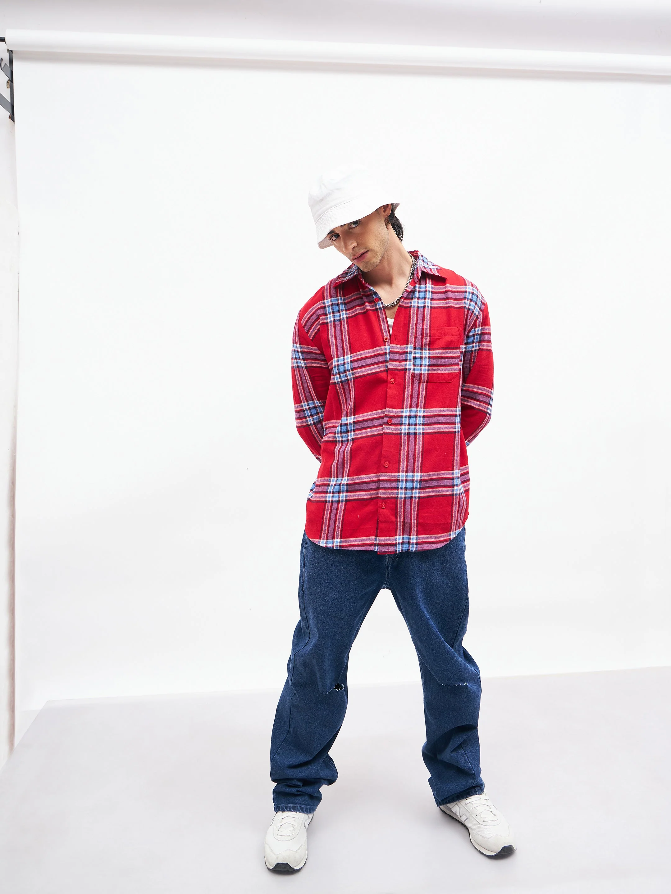 Unisex Red Check New Day Oversized Shirt - Image 3