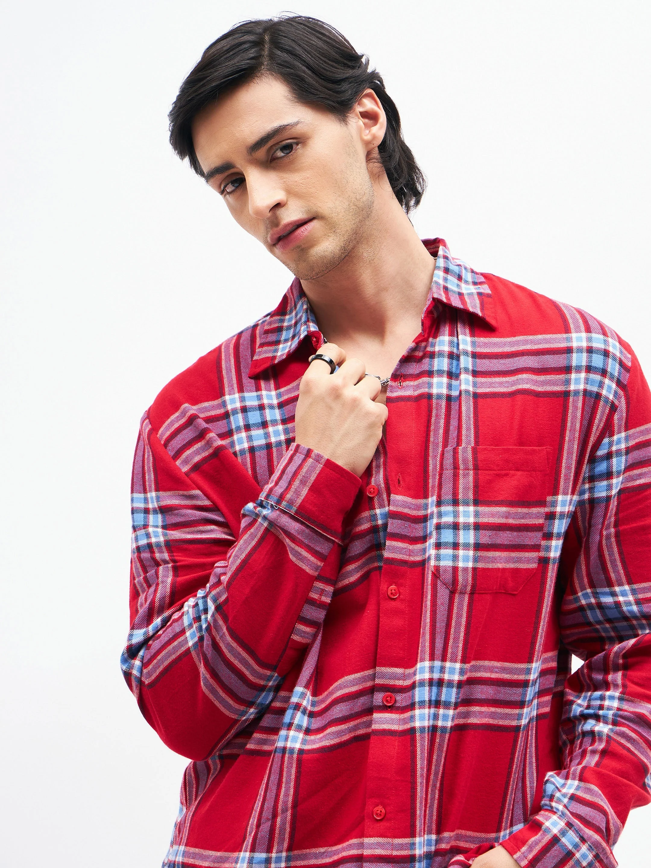 Unisex Red Check New Day Oversized Shirt - Image 4