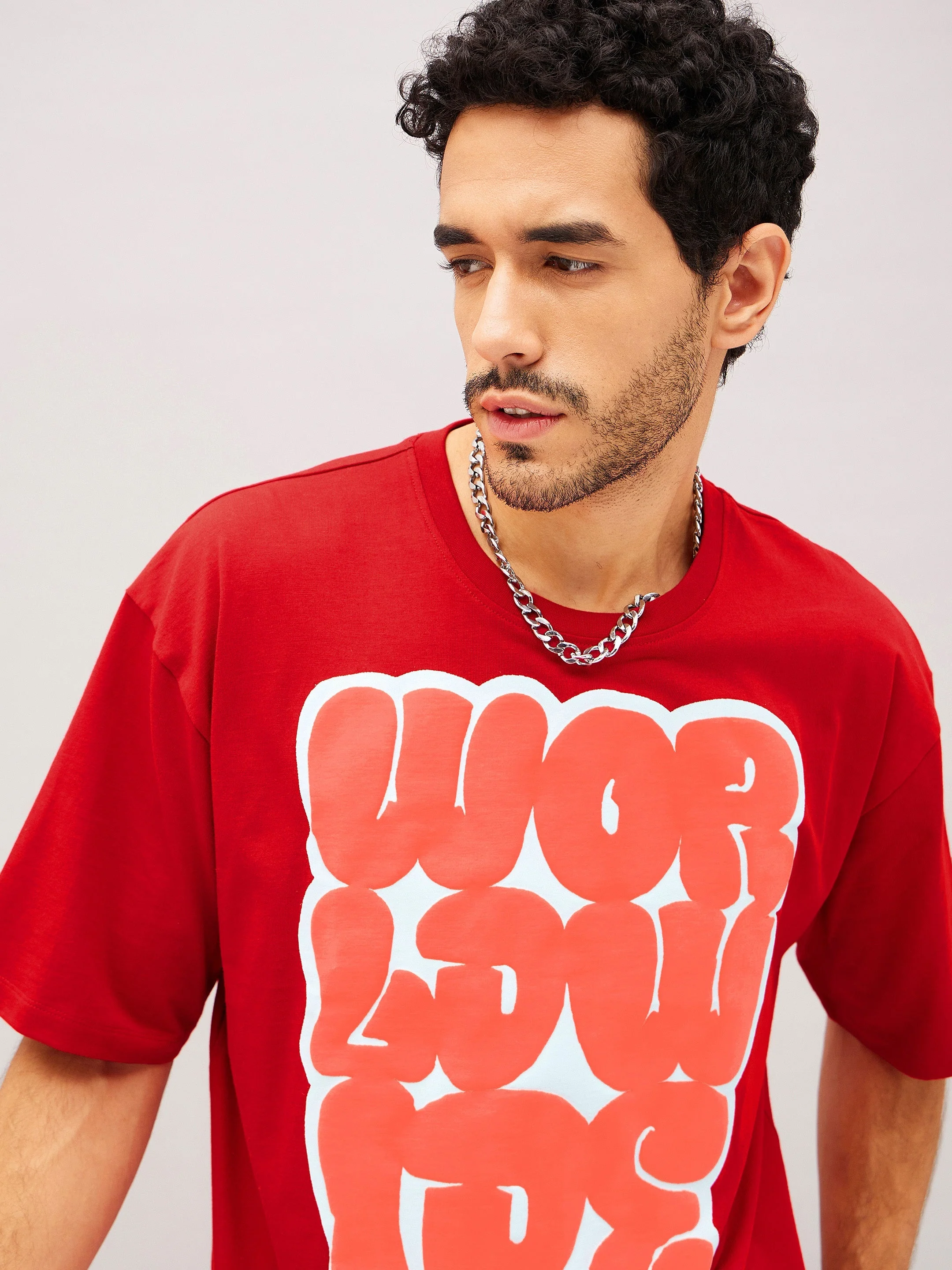 Unisex Red World Wide Oversized T-Shirt - Image 4