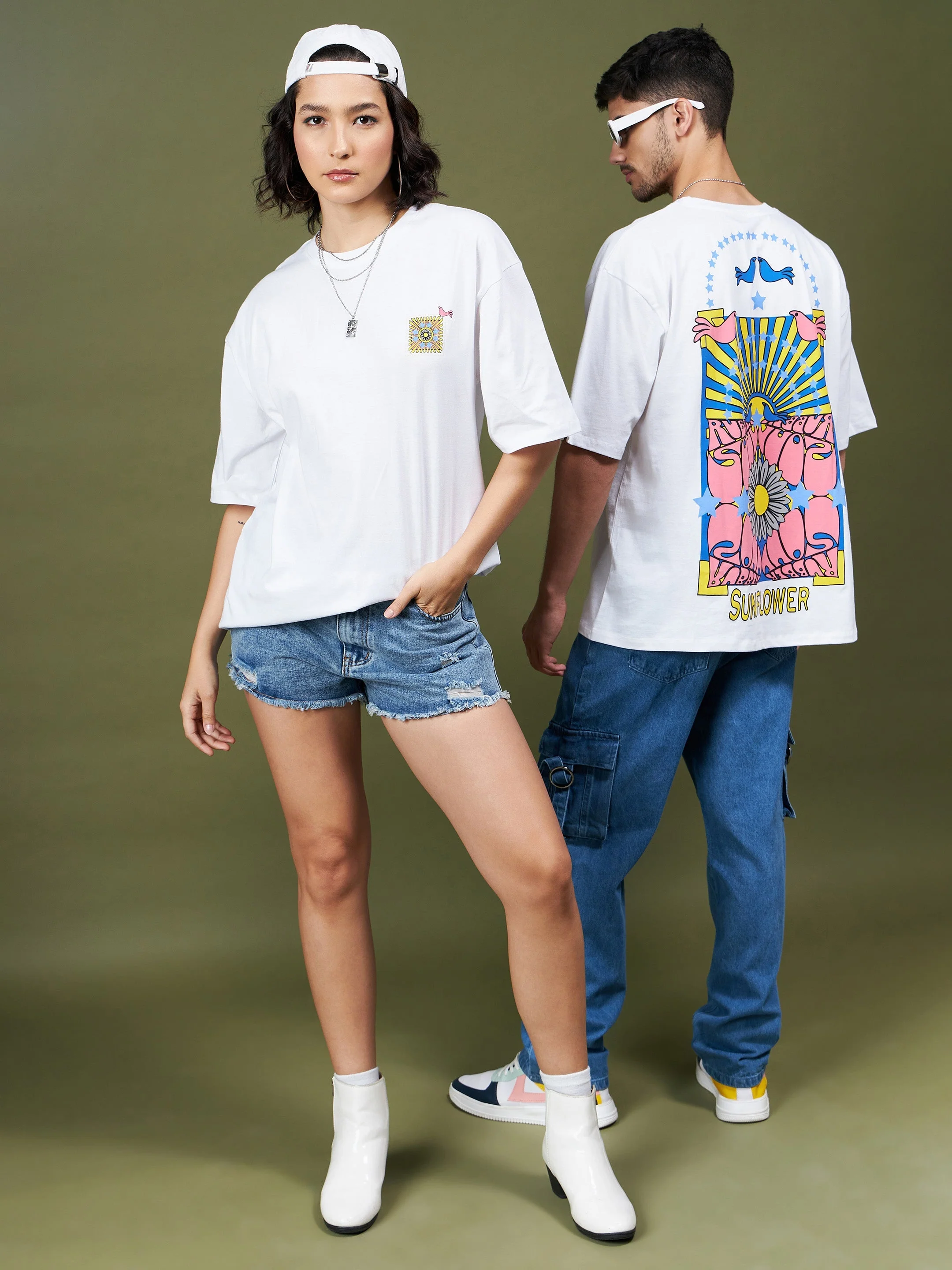 Unisex White Sunflower Oversized T-Shirt - Image 2