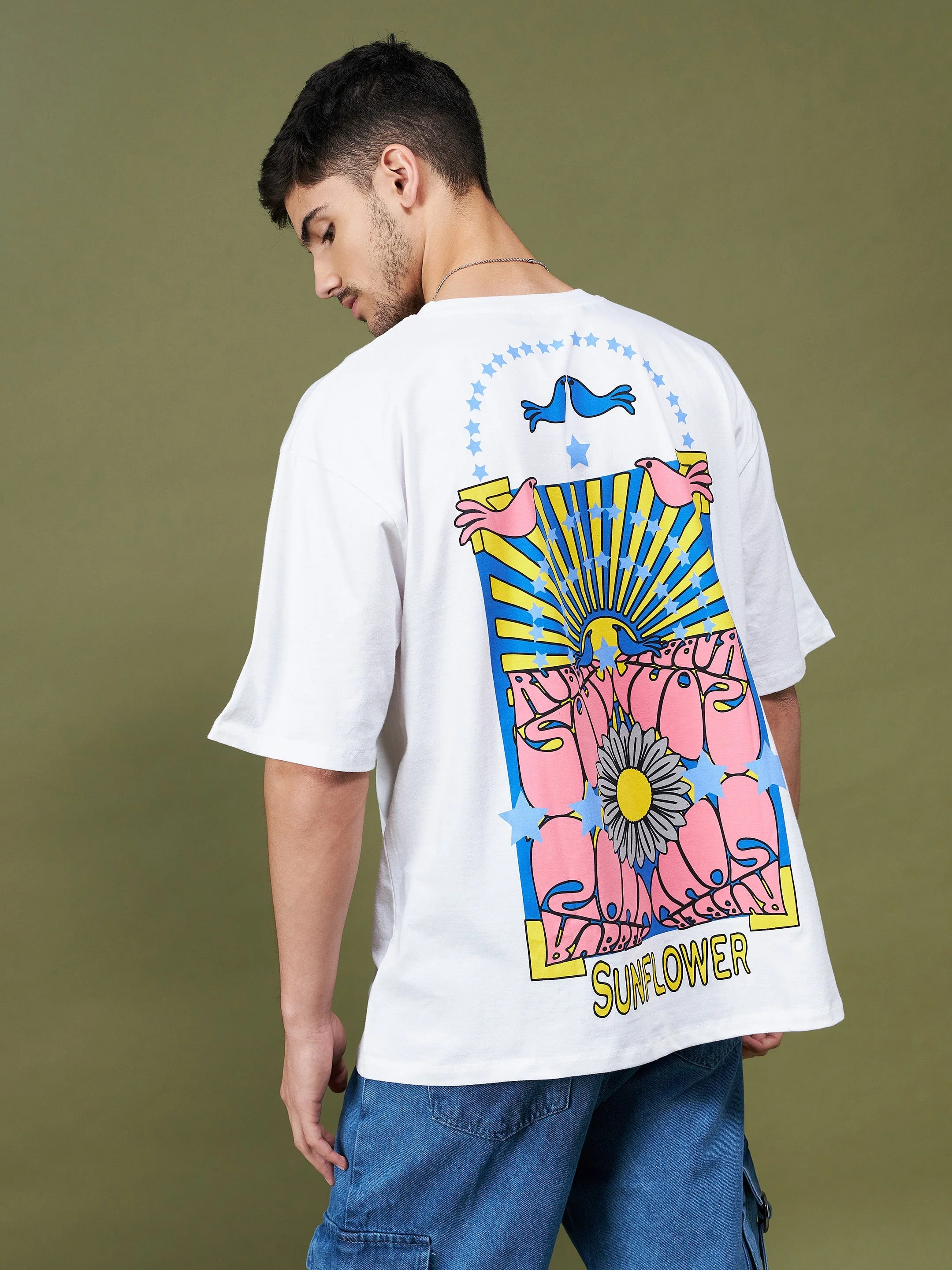Unisex White Sunflower Oversized T-Shirt - Image 5
