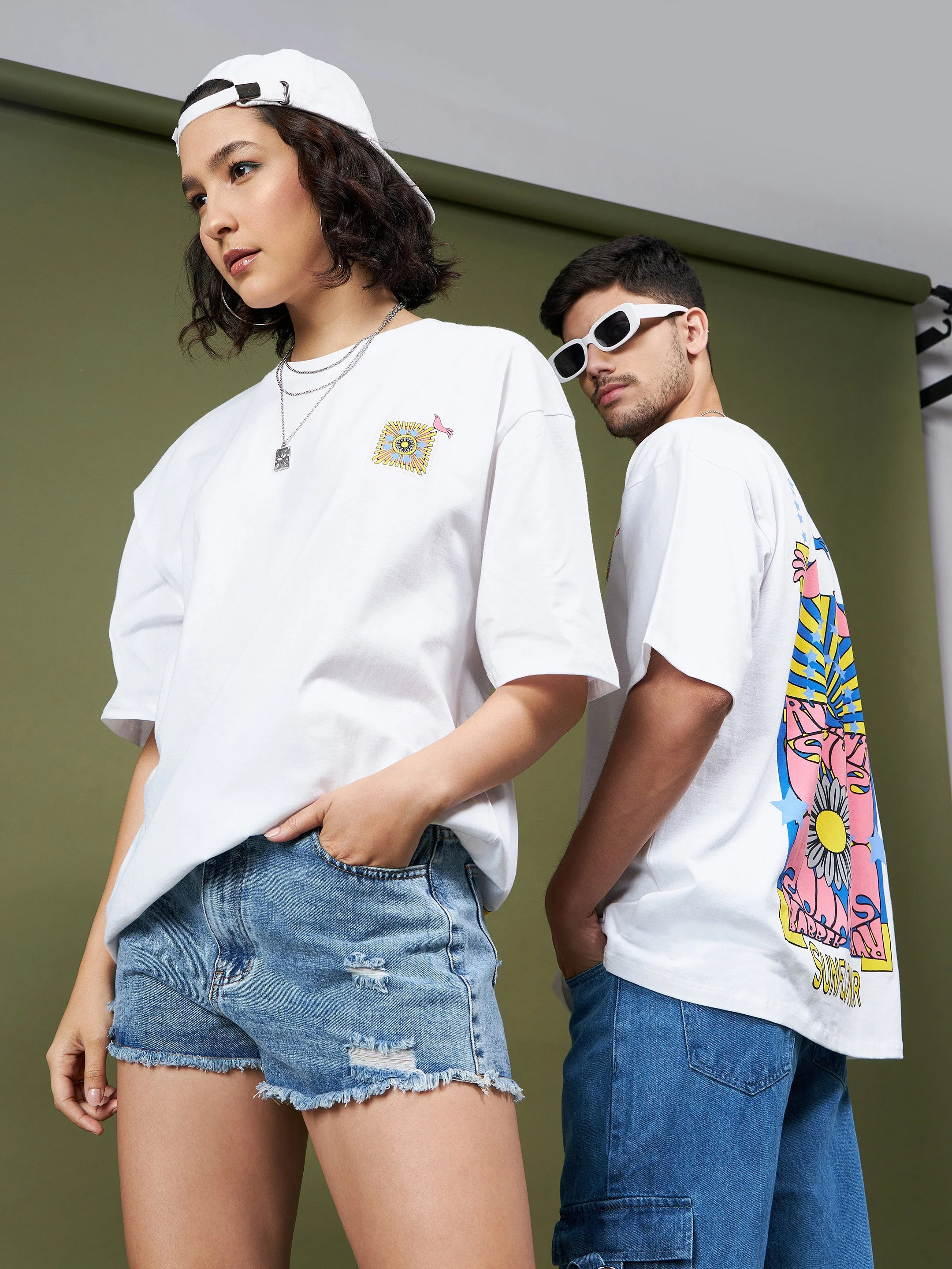 Unisex White Sunflower Oversized T-Shirt - Image 6
