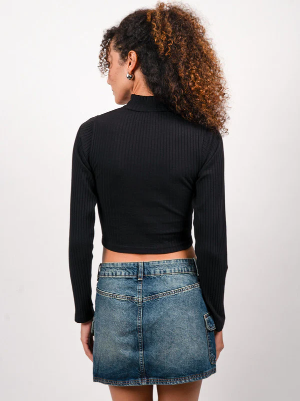 Women Black Cut-Out Fitted Top - Image 2