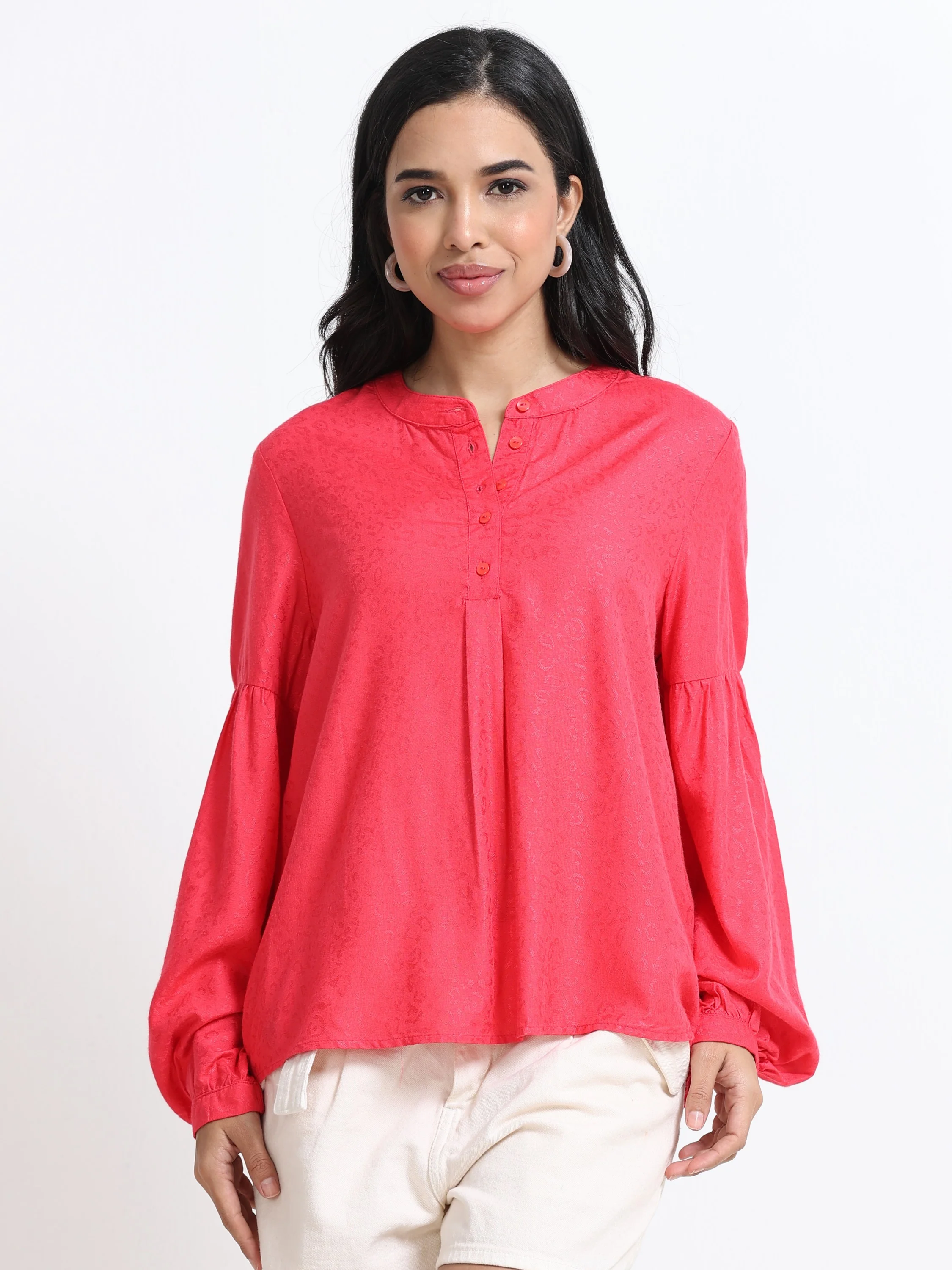 Women Y-Neck Bell Sleeve Top - Image 2