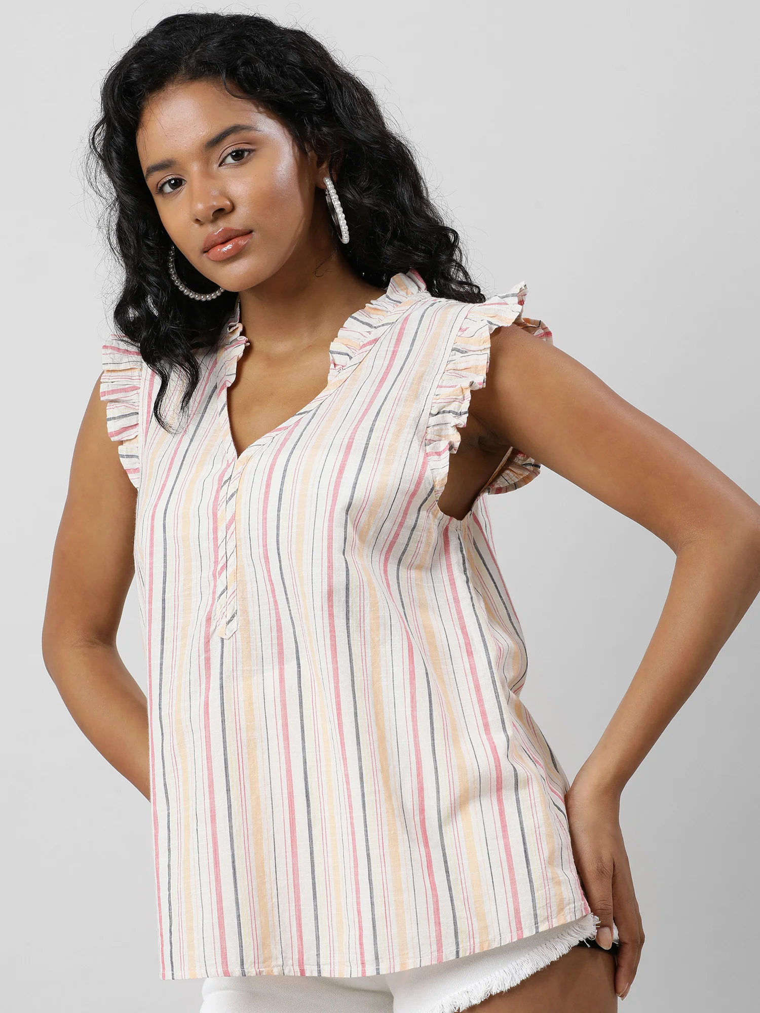 Women Vibe Lucious Ruffled V Neck Top - Image 6