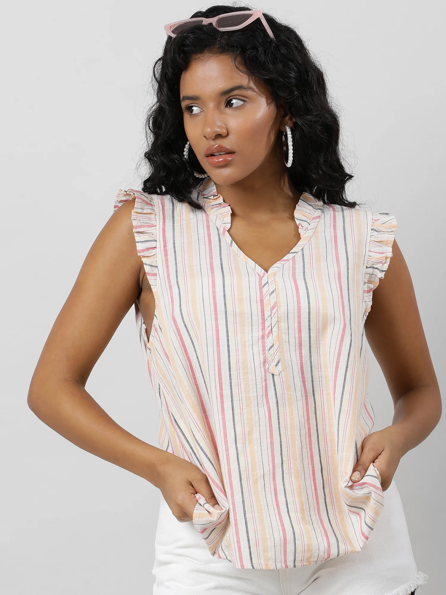 Women Vibe Lucious Ruffled V Neck Top - Image 9