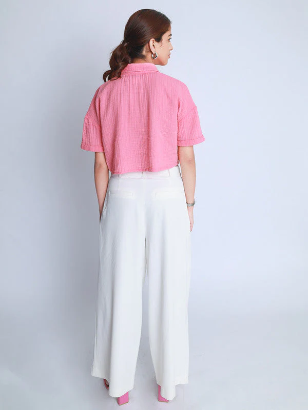 Women Vintage Washed Oversized Crop Cotton Shirt - Image 2