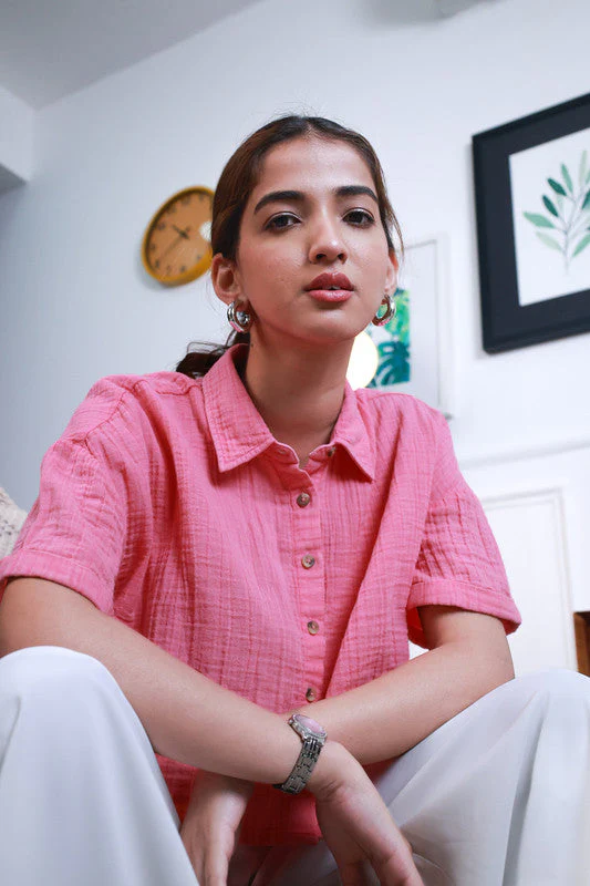 Women Vintage Washed Oversized Crop Cotton Shirt - Image 5