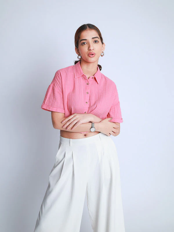 Women Vintage Washed Oversized Crop Cotton Shirt - Image 6