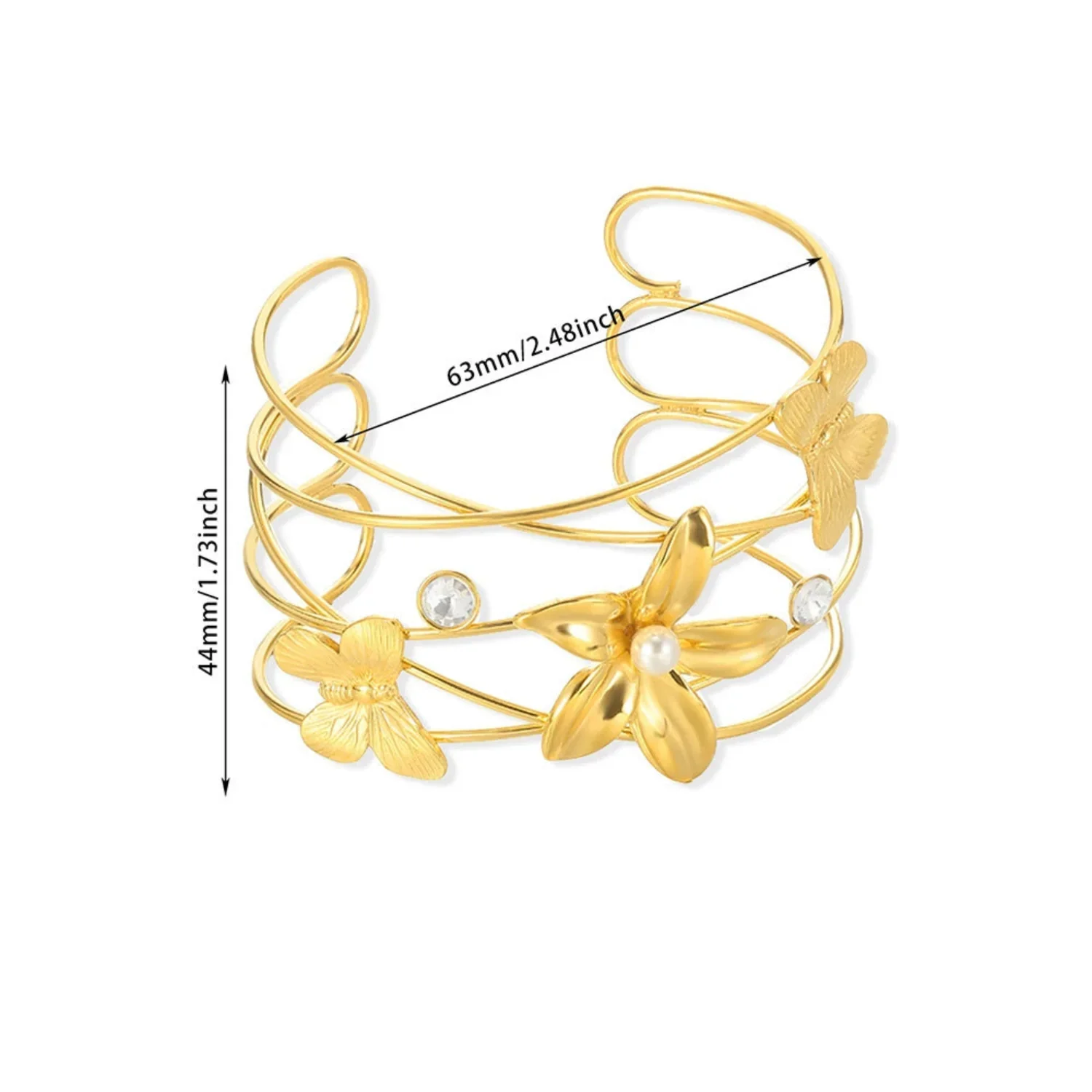 Whimsical Gold Butterfly Flower Cuff - Image 2