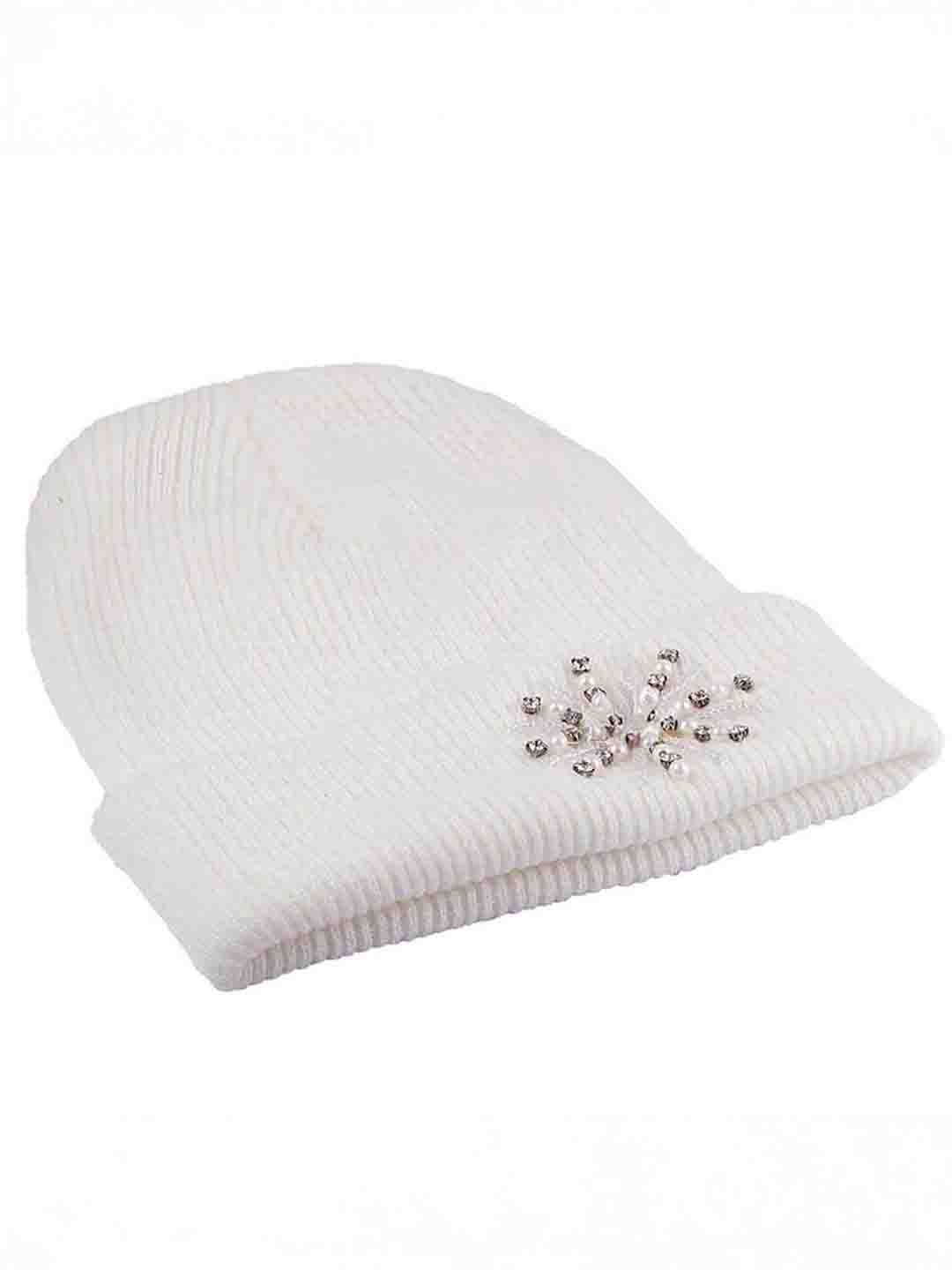 White Beanie with Pearls & Crystals - Image 4