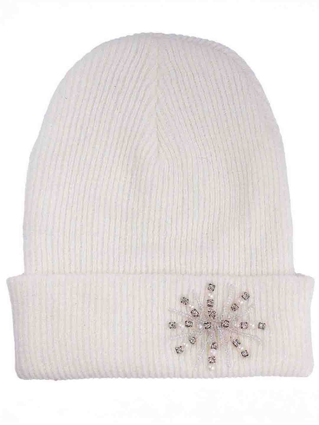 White Beanie with Pearls & Crystals - Image 5