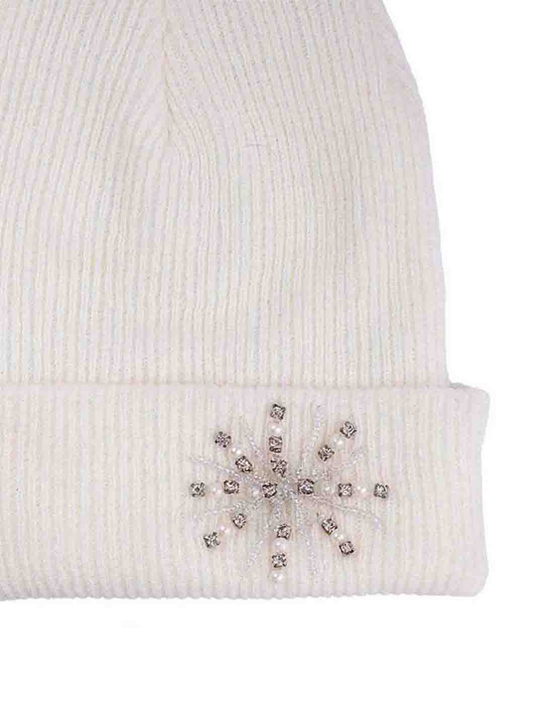 White Beanie with Pearls & Crystals - Image 6