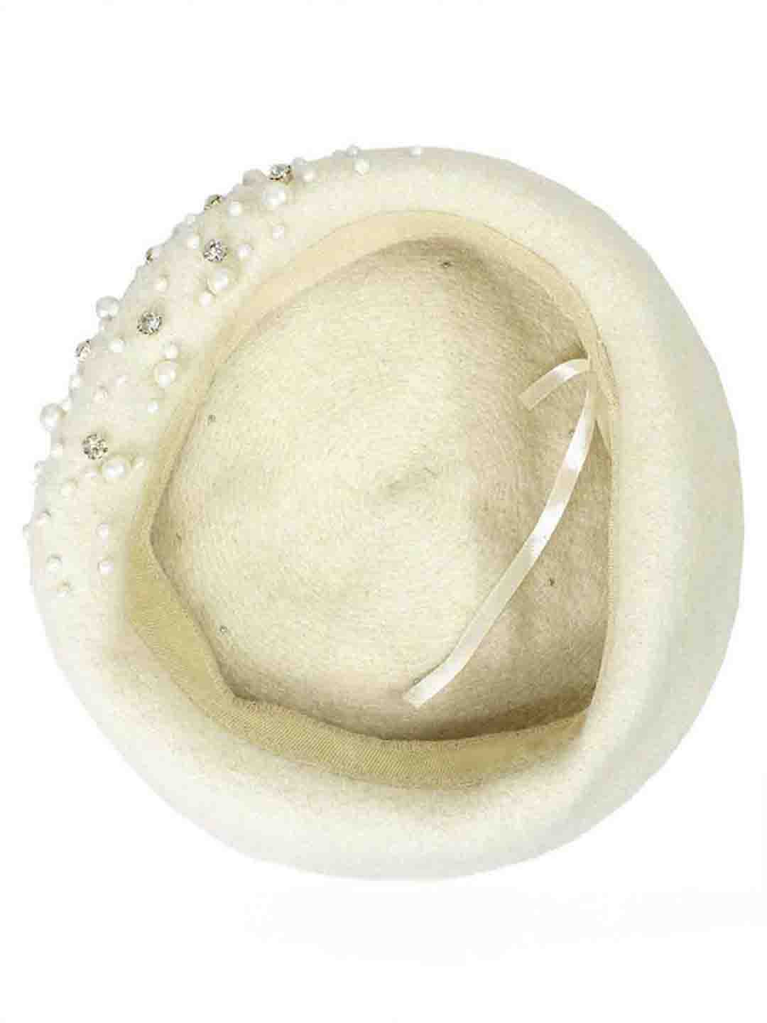 White Beret with Pearls & Crystals - Image 4
