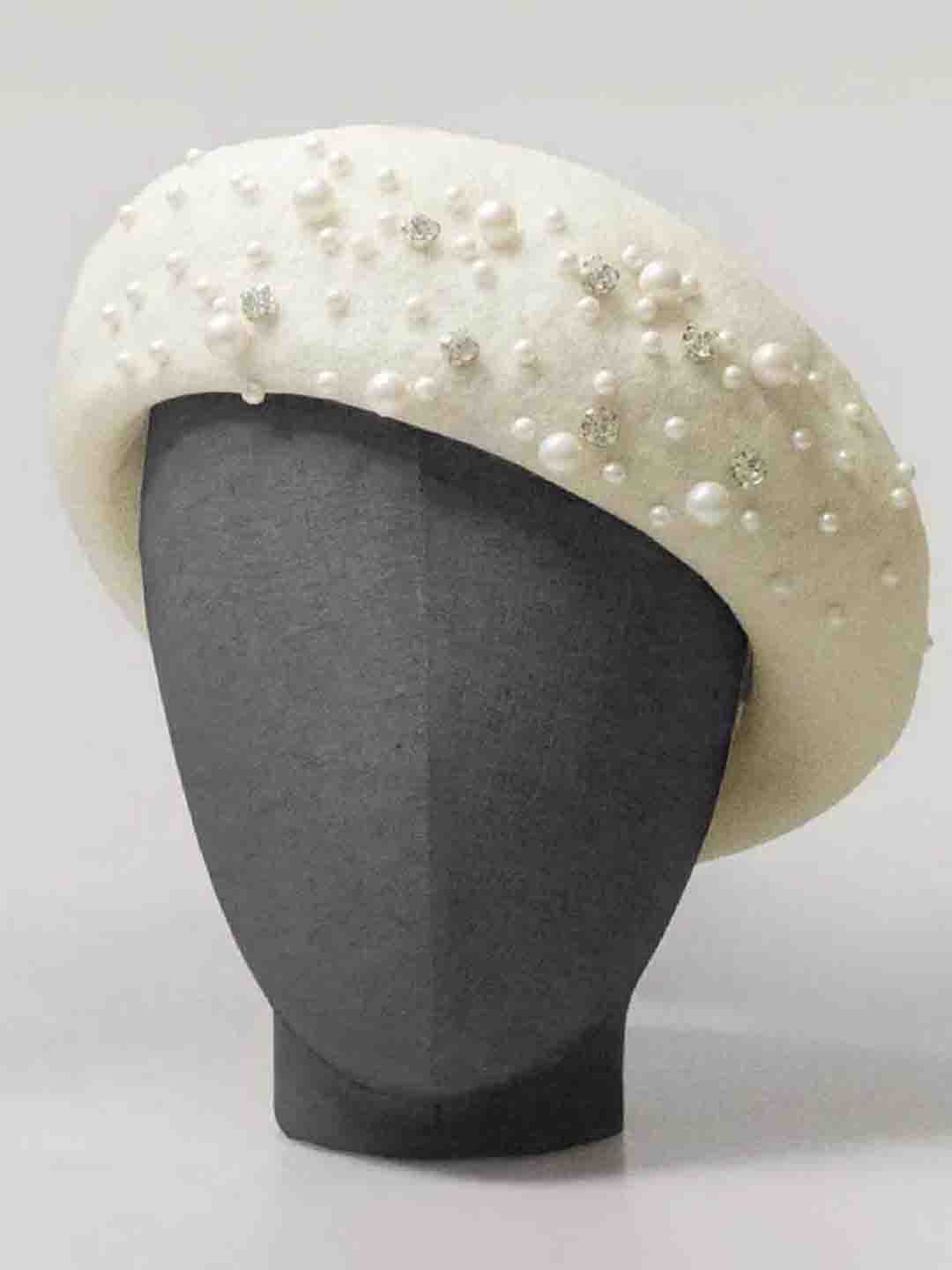 White Beret with Pearls & Crystals - Image 5