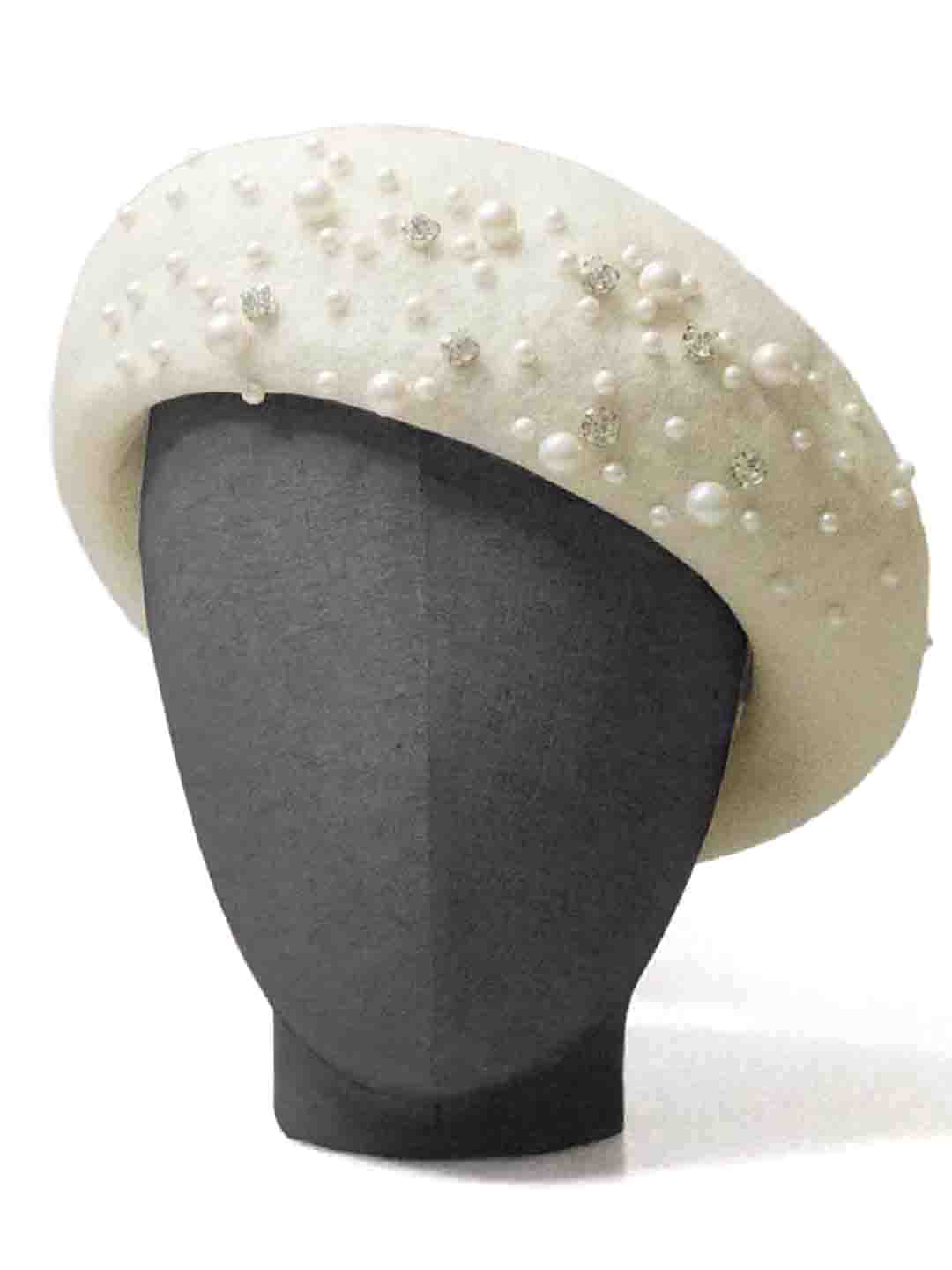 White Beret with Pearls & Crystals - Image 6