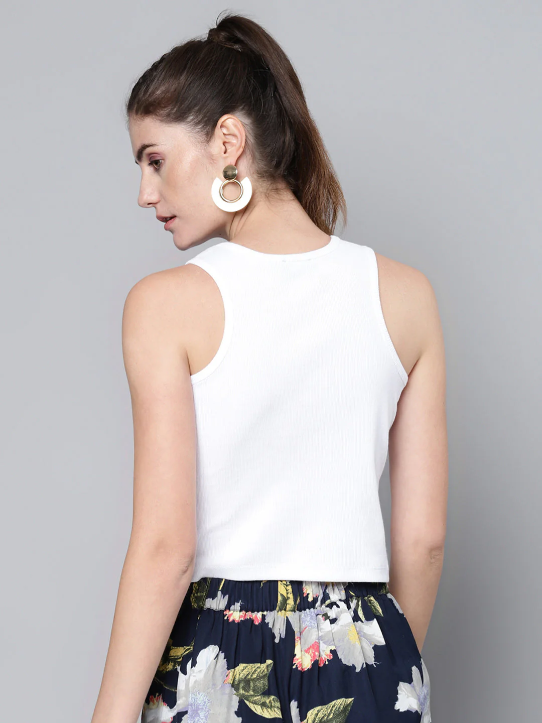 Women White Box Back Rib Crop Top - Image 3
