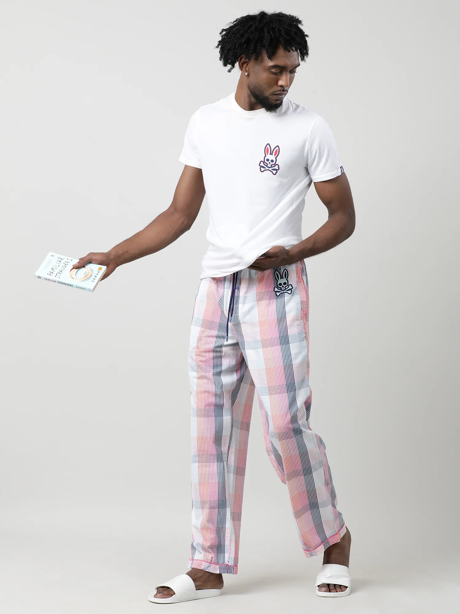 Men Oversized Multi Cotton Checkered Knit Lounge Pants - Image 2