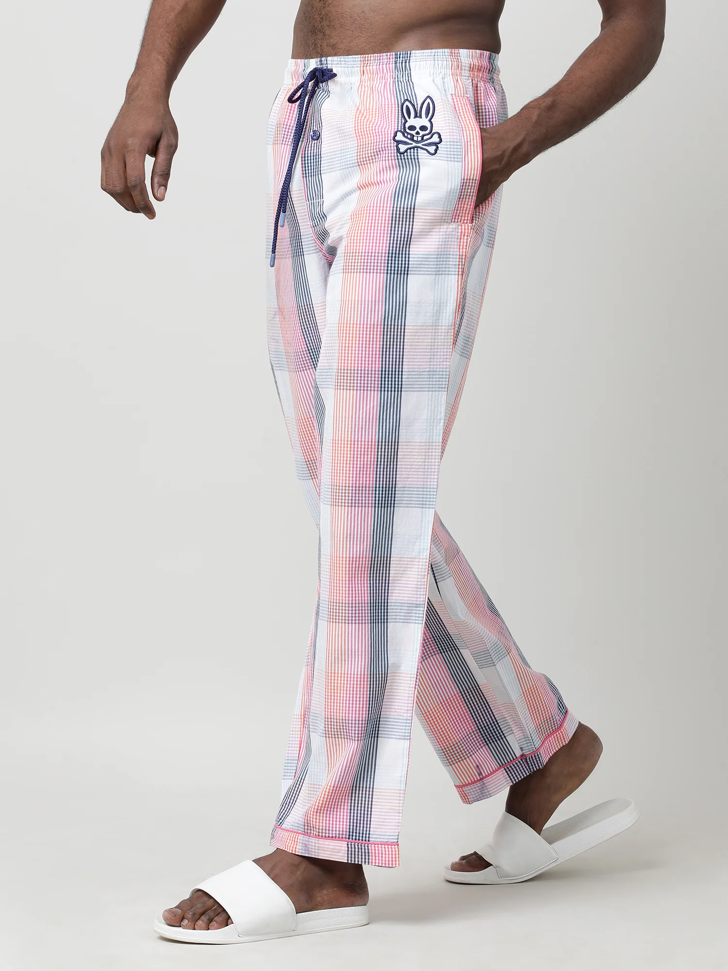 Men Oversized Multi Cotton Checkered Knit Lounge Pants - Image 3
