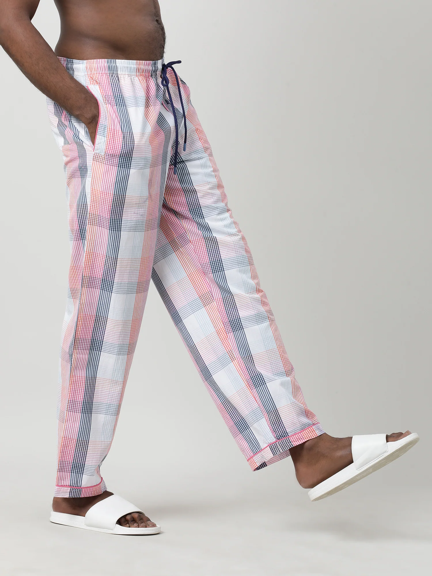 Men Oversized Multi Cotton Checkered Knit Lounge Pants - Image 4