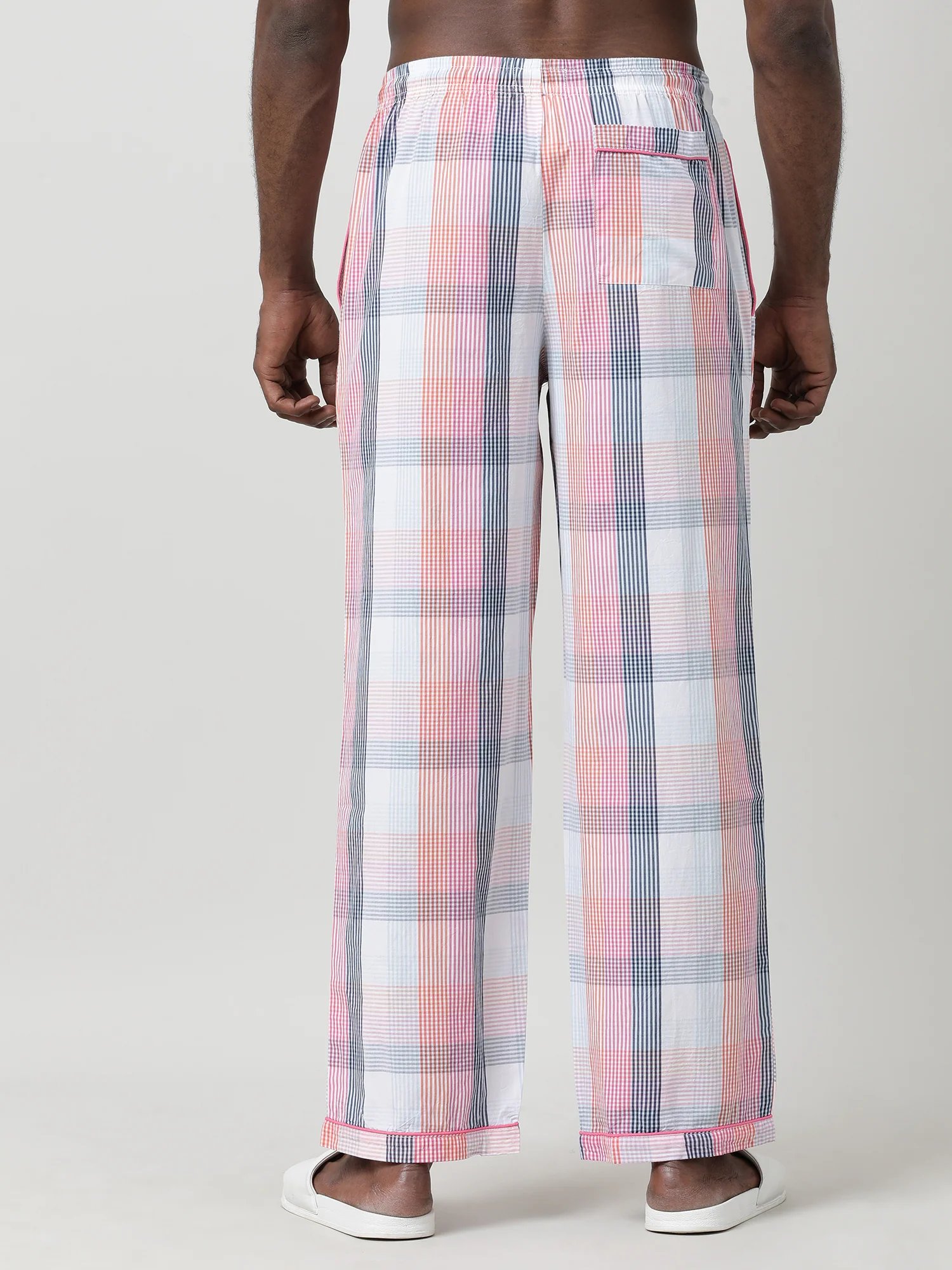 Men Oversized Multi Cotton Checkered Knit Lounge Pants - Image 6